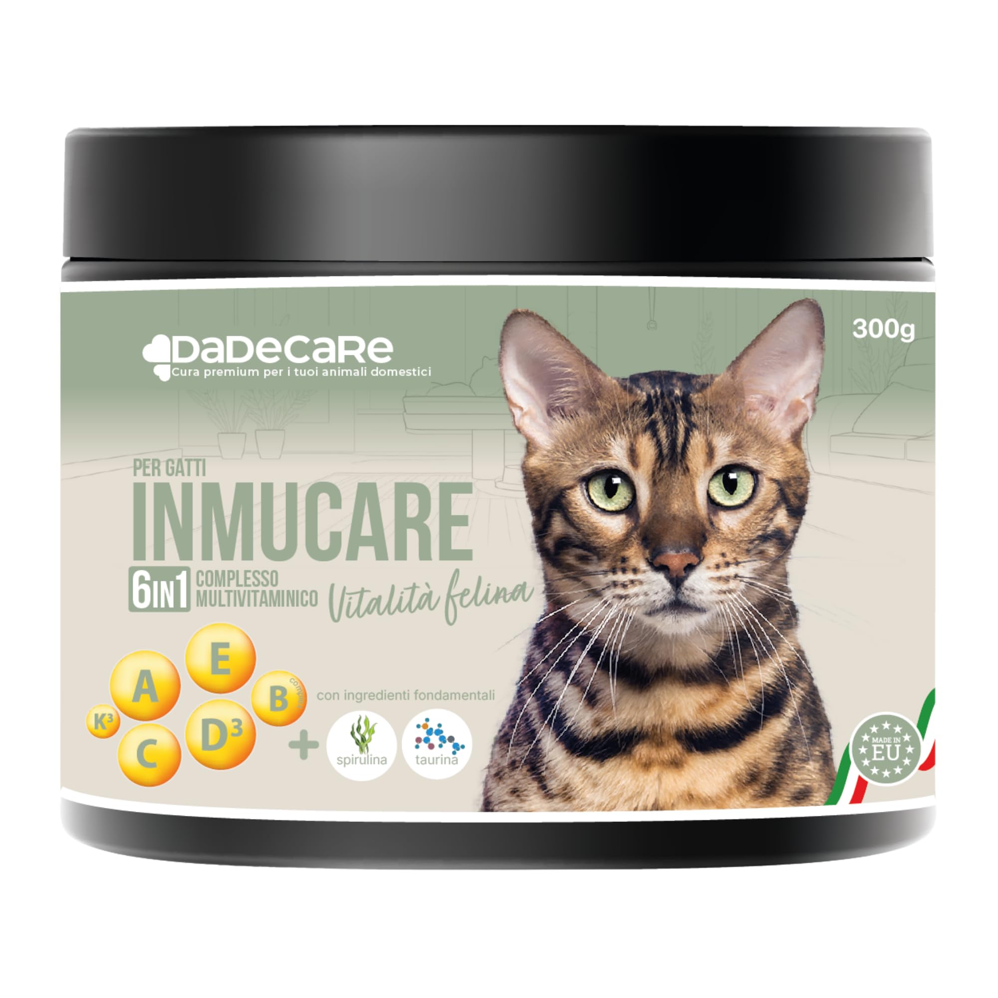 Inmucare Vitaminico Polvere Gatti 300 gr per stimolare l'appetito, sostenere il recupero in convalescenza e ridurre lo stress, aiuta nella perdita di appetito e fasi di debolezza