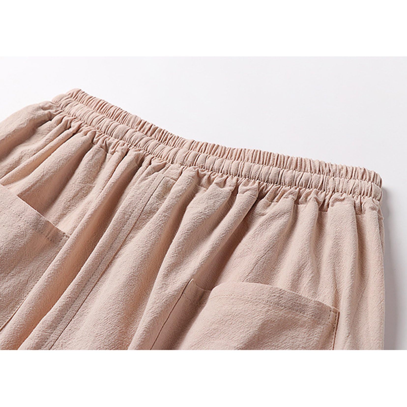 Męskie spodnie lniane krótkie, luźne, duże rozmiary, modne, szerokie, w stylu retro, średniowieczne, capri, chińskie spodnie