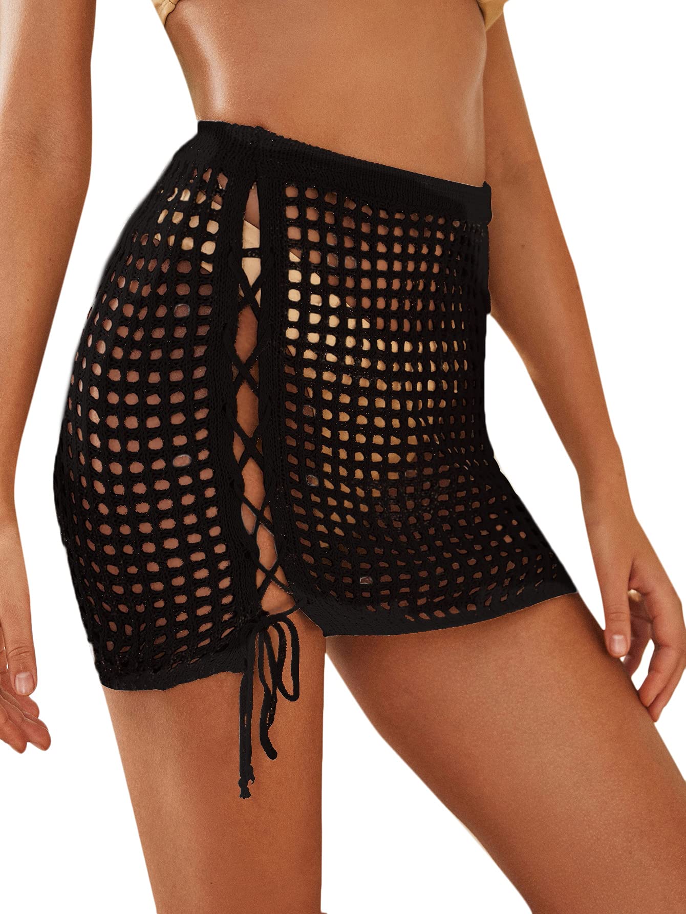 MakeMeChic Women's Mini Skirt Beach Crochet Cover Up 