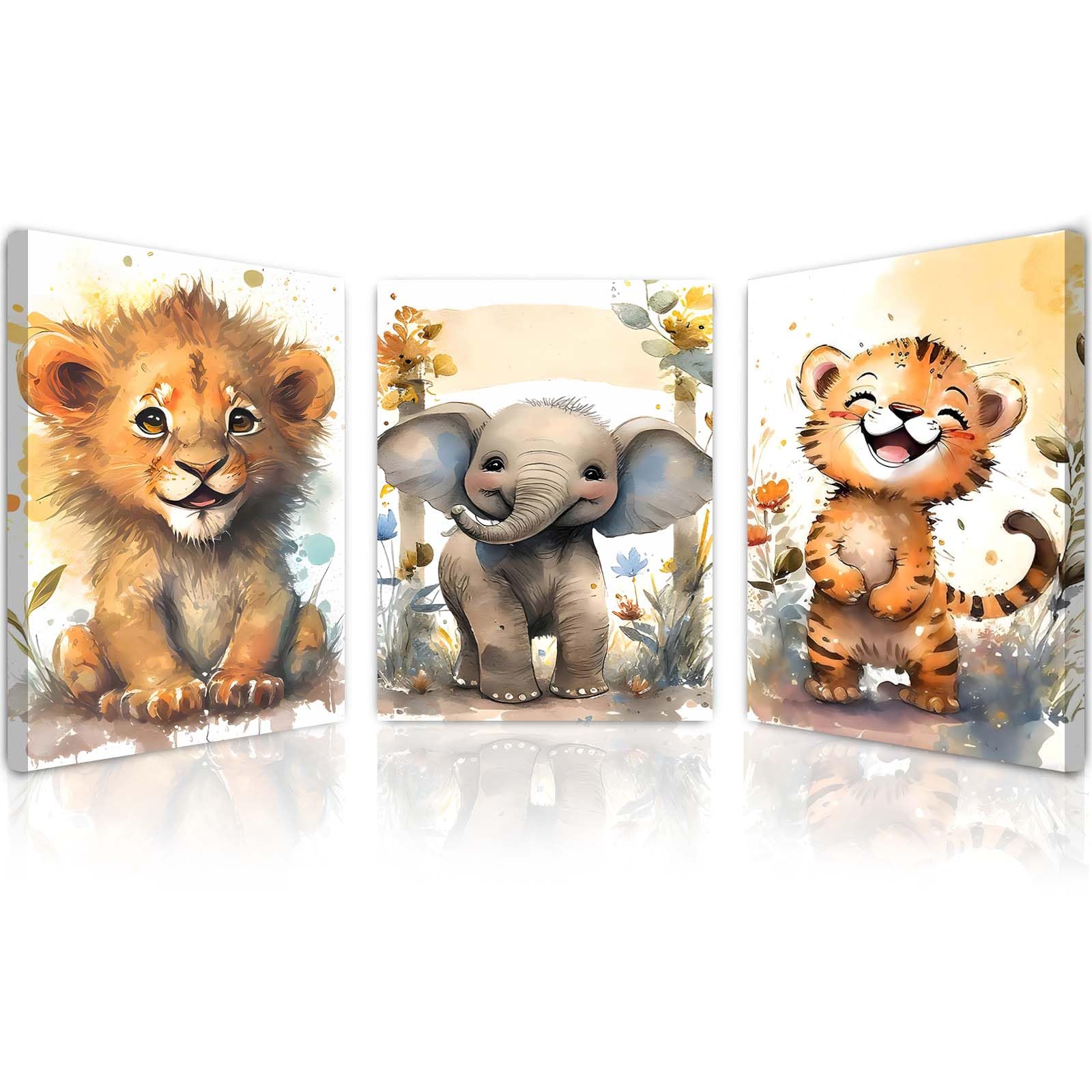 Qiukoo Framed Canvas Wall Art for Living Room & Bedroom – Set of 3 Animal Artwork Prints for Kids, Canvas Wall Art for Children's Room, Wall Decoration for Living Room, 12x16 Inch — image 1