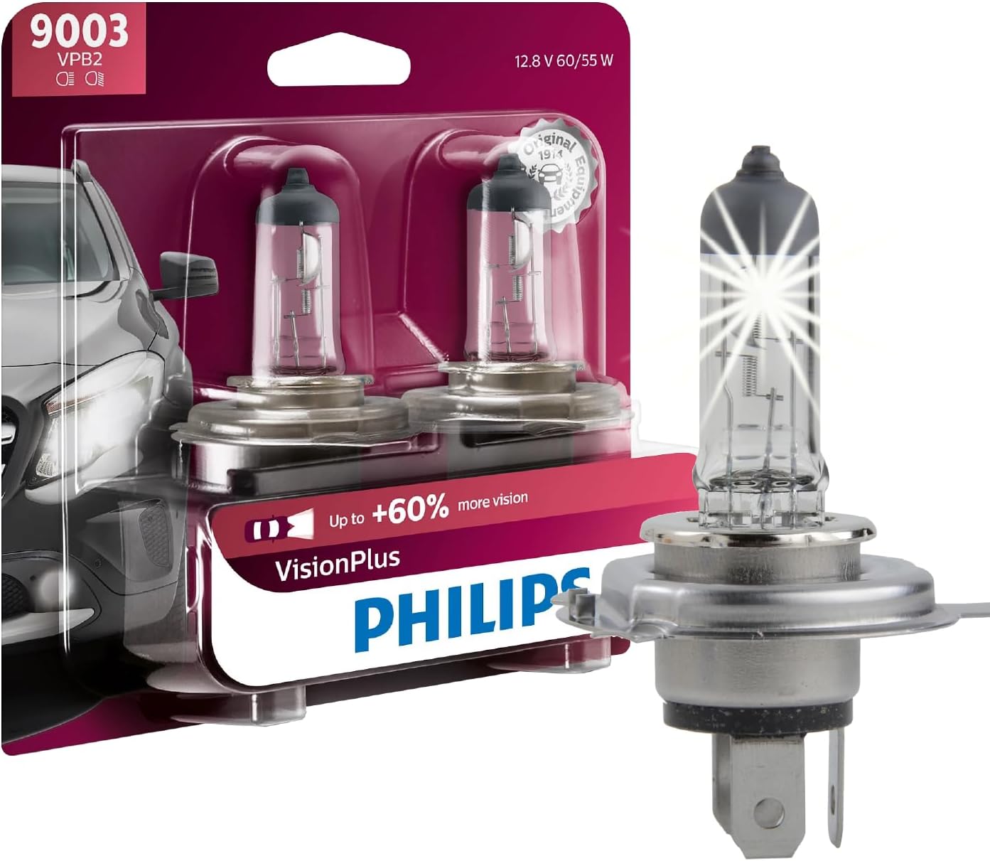 Automotive Lighting 9003 VisionPlus Upgrade Headlight Bulb with up to 60% More Vision, 2 Pack (9003VPB2)