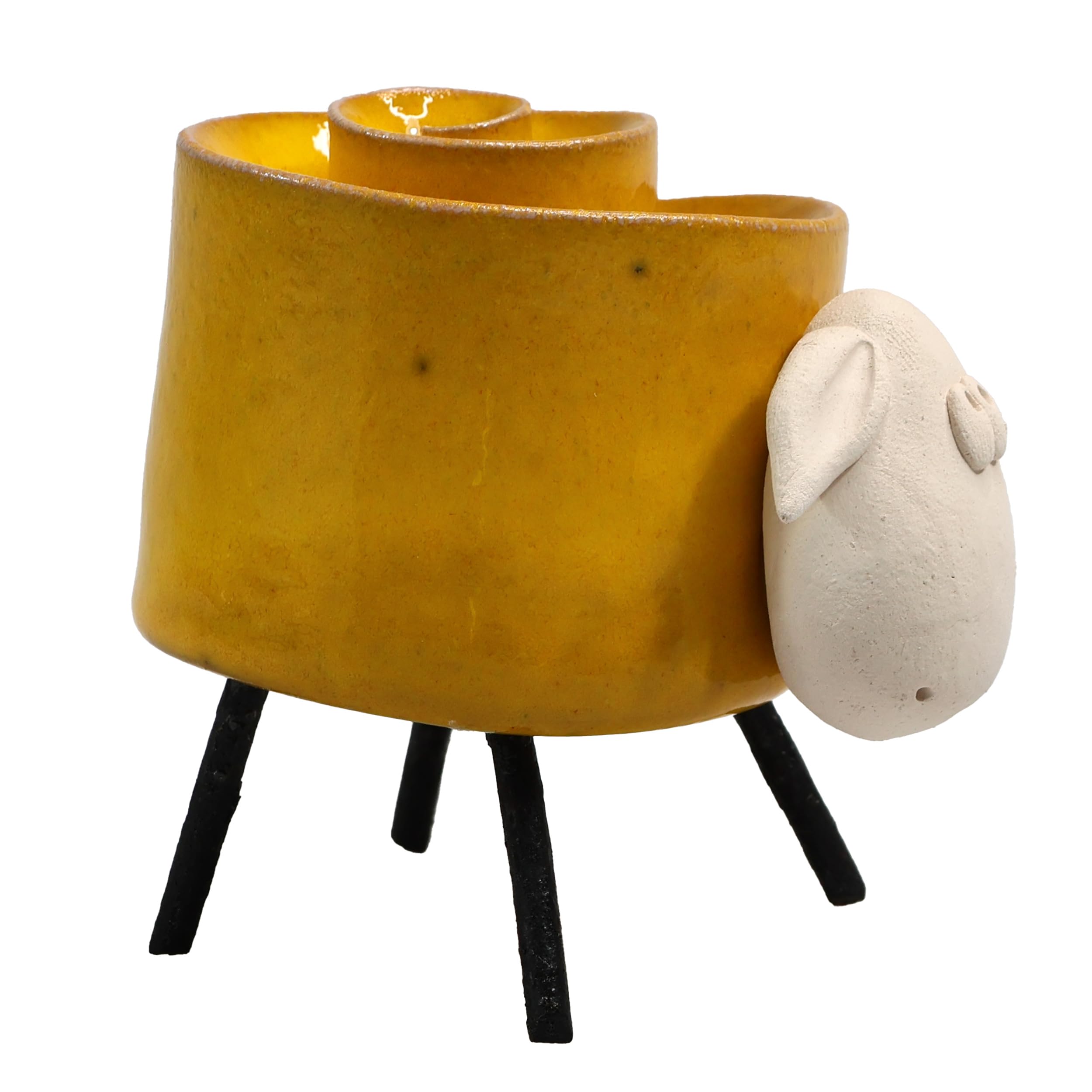 enigma supplies Handmade Ceramic Mr & Mrs Twist Ram & Sheep Figurine Set - Quirky Home Decor Accent (Yellow, Mrs)