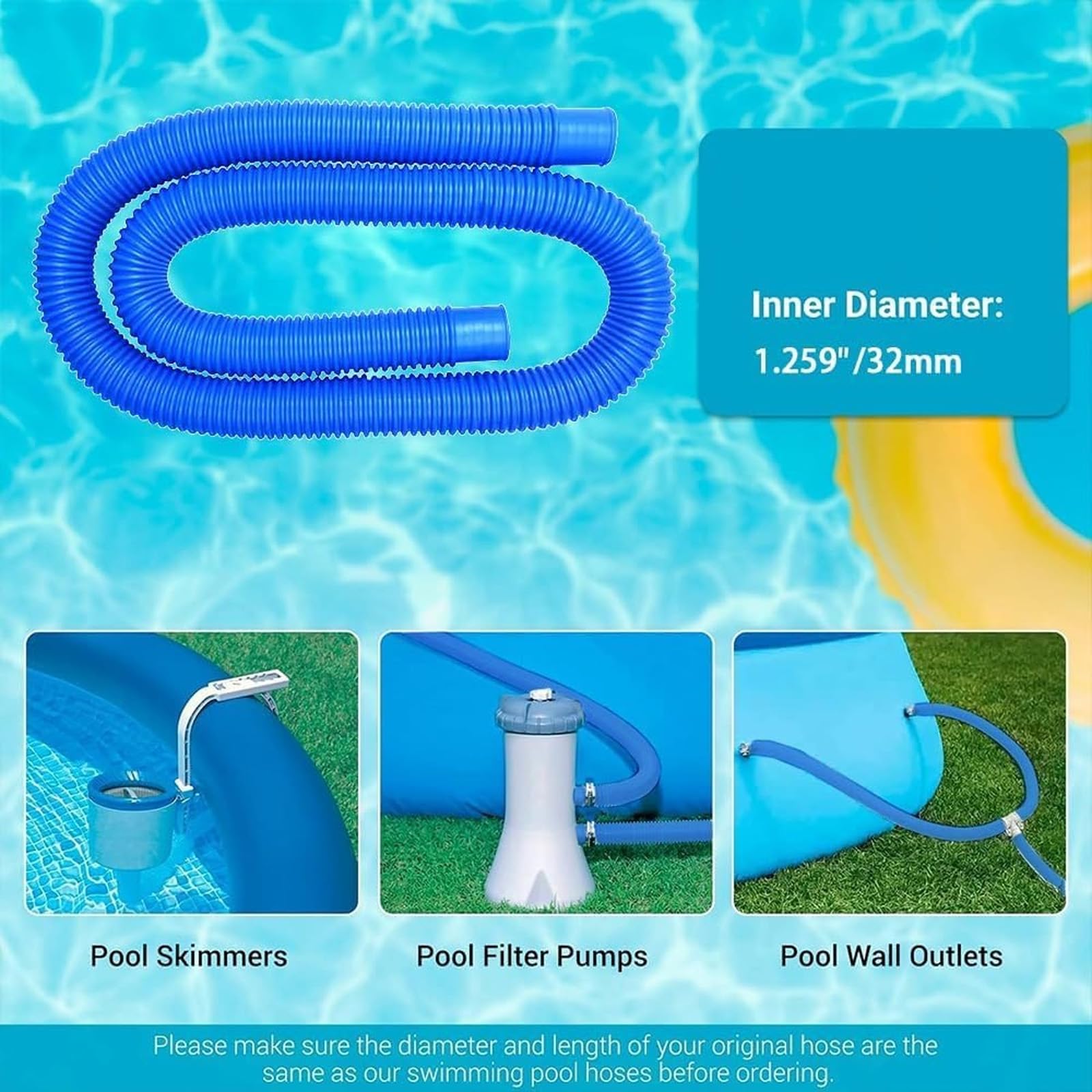 Potente tubo flessibile per pompe per piscina con design a prova di perdite e fissaggi rinforzati, adatto per vari sistemi di filtraggio e set di connettori per tubi per piscina spa, blu