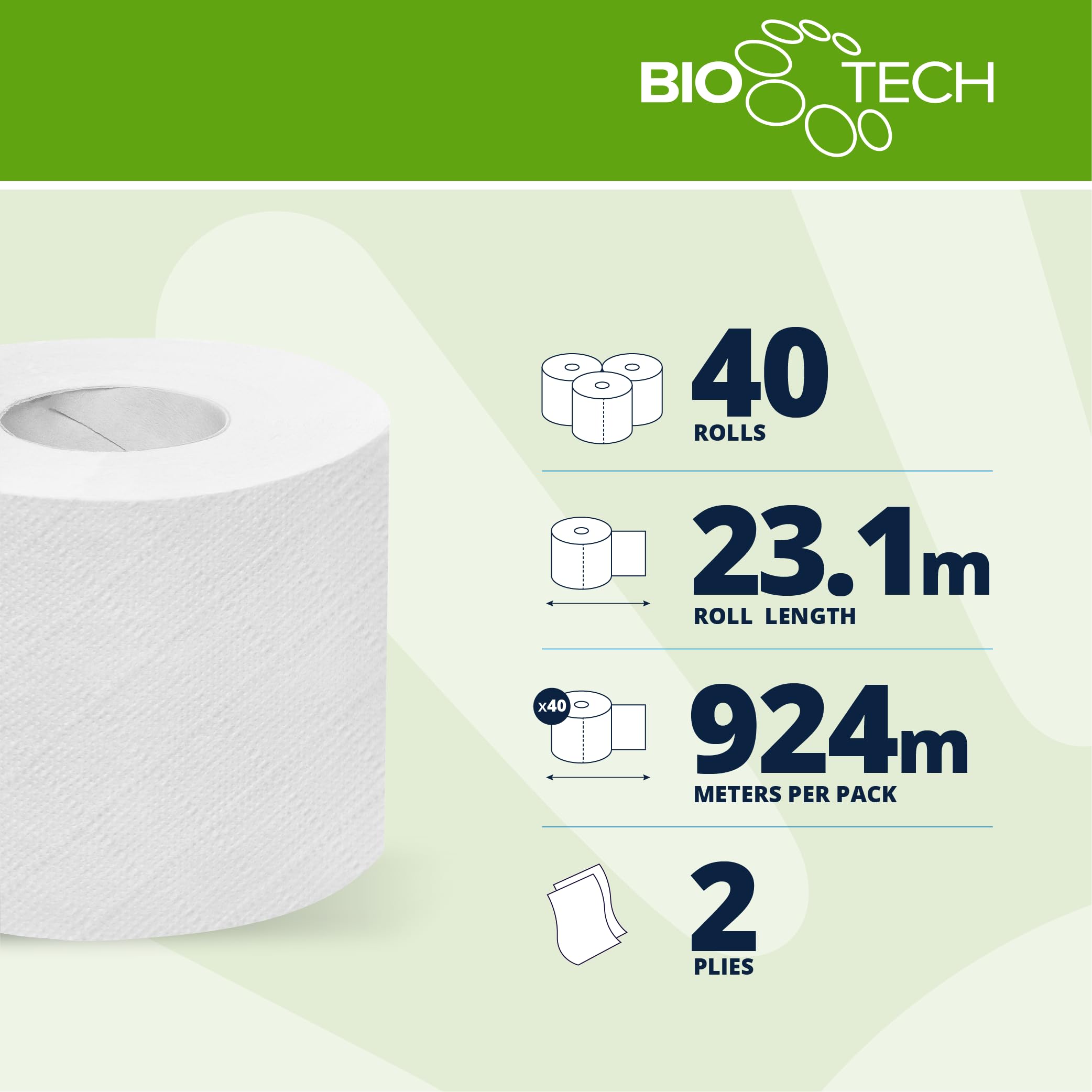 Papernet Bio Tech 420503 - Carta Igienica 1 Confezione da 4 Rotoli in Carta Cellulosa Pura Lunghezza 23,1 m cadauno, Combatte naturalmente i batteri patogeni, 2 veli, 210 fogli