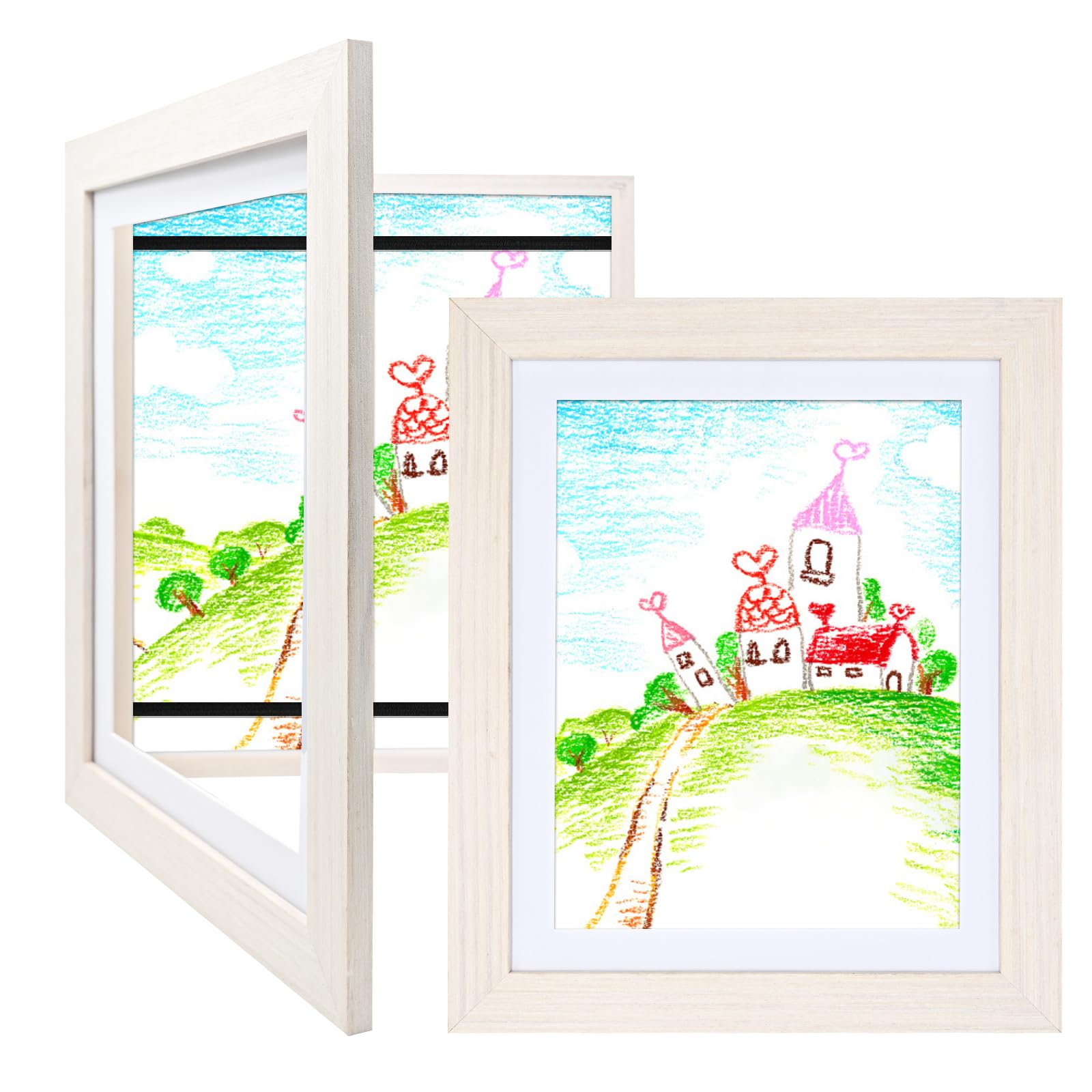 KINLINK10x12.5 Kids Art Frames Set of 2, Solid Wood Kids Artwork Frames Changeable with Acrylic Front Opening Holds 150 Pictures, Art Frame for Kids Artwork with Mat or without Mat, White WoodThe Forest Stewardship Council