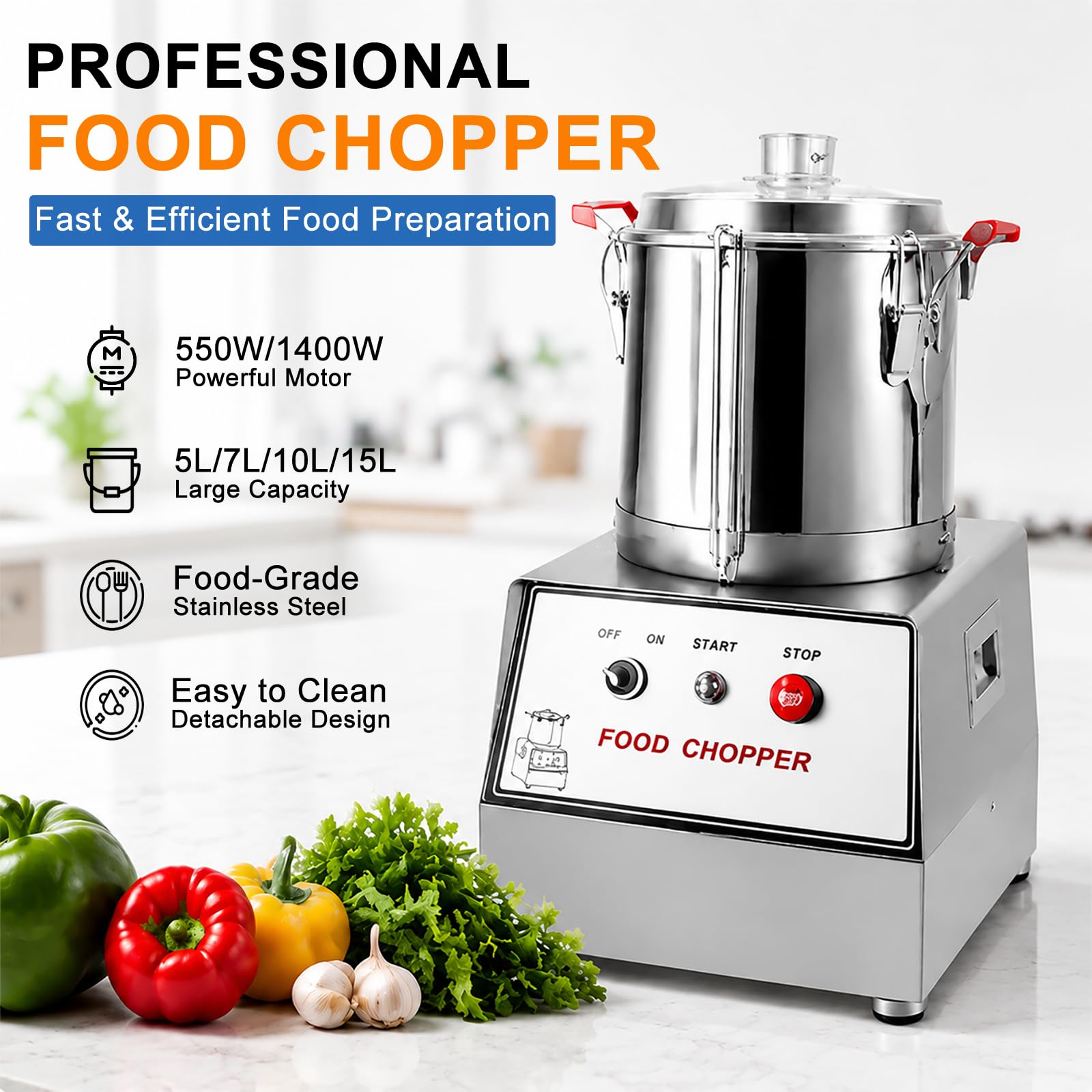 Robot Multifunzione Professionale, Tritatutto Elettrico Inox 5L | Lama in Acciaio, Ideale per Carne, Verdure, Formaggio, Frutta Secca & Erbe