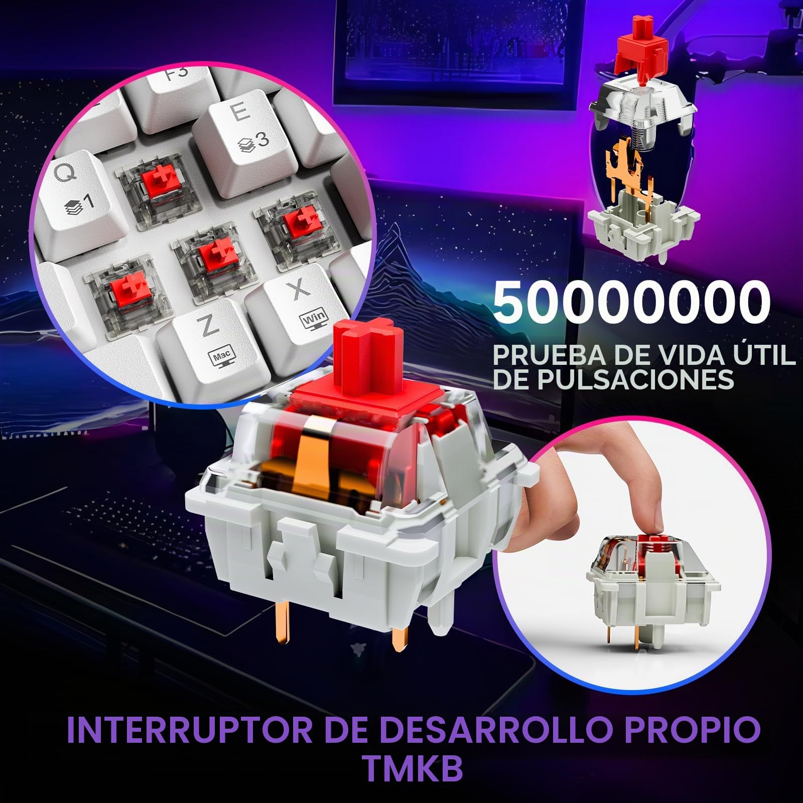 Dierya Teclado Mecánico Gamer Inalámbrico 60% DK63 con Bluetooth/2.4G/Type-C,Red Switch Gaming Mechanical RGB Keyboard,Teclado Ultra-Compacto 68 Teclas para PC/Win/Mac,QWERTY,Blanco