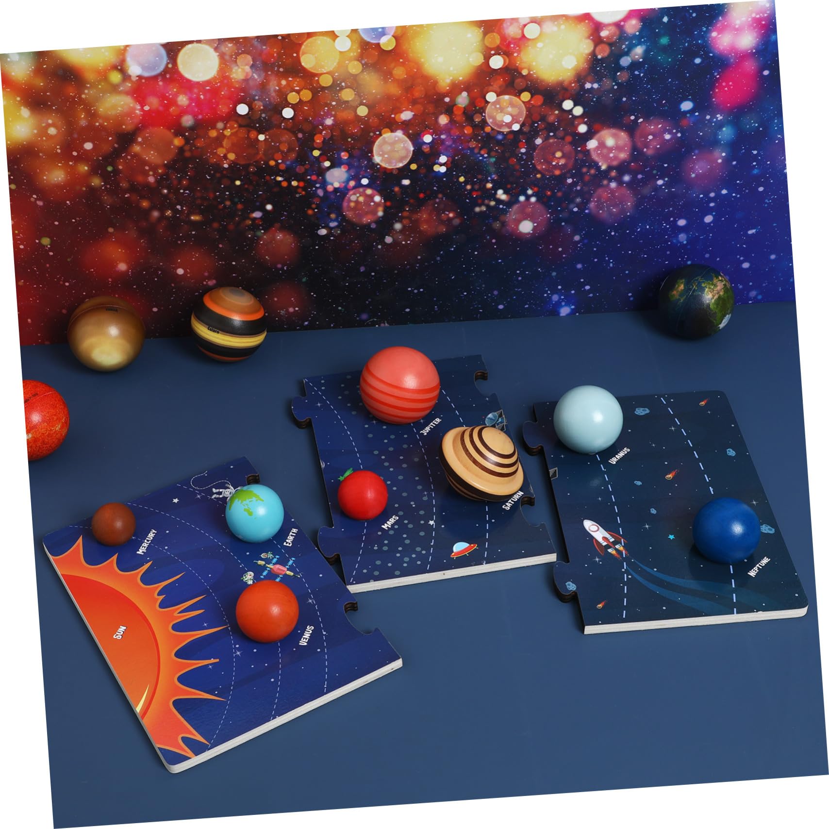 ORFOFE Puzzle Didattico in Legno 8 Pianeti Del Cosmo Per Bambini Sopra i 3 Anni, Giocattolo Spaziale Educativo Resistente Per Gioco e Apprendimento