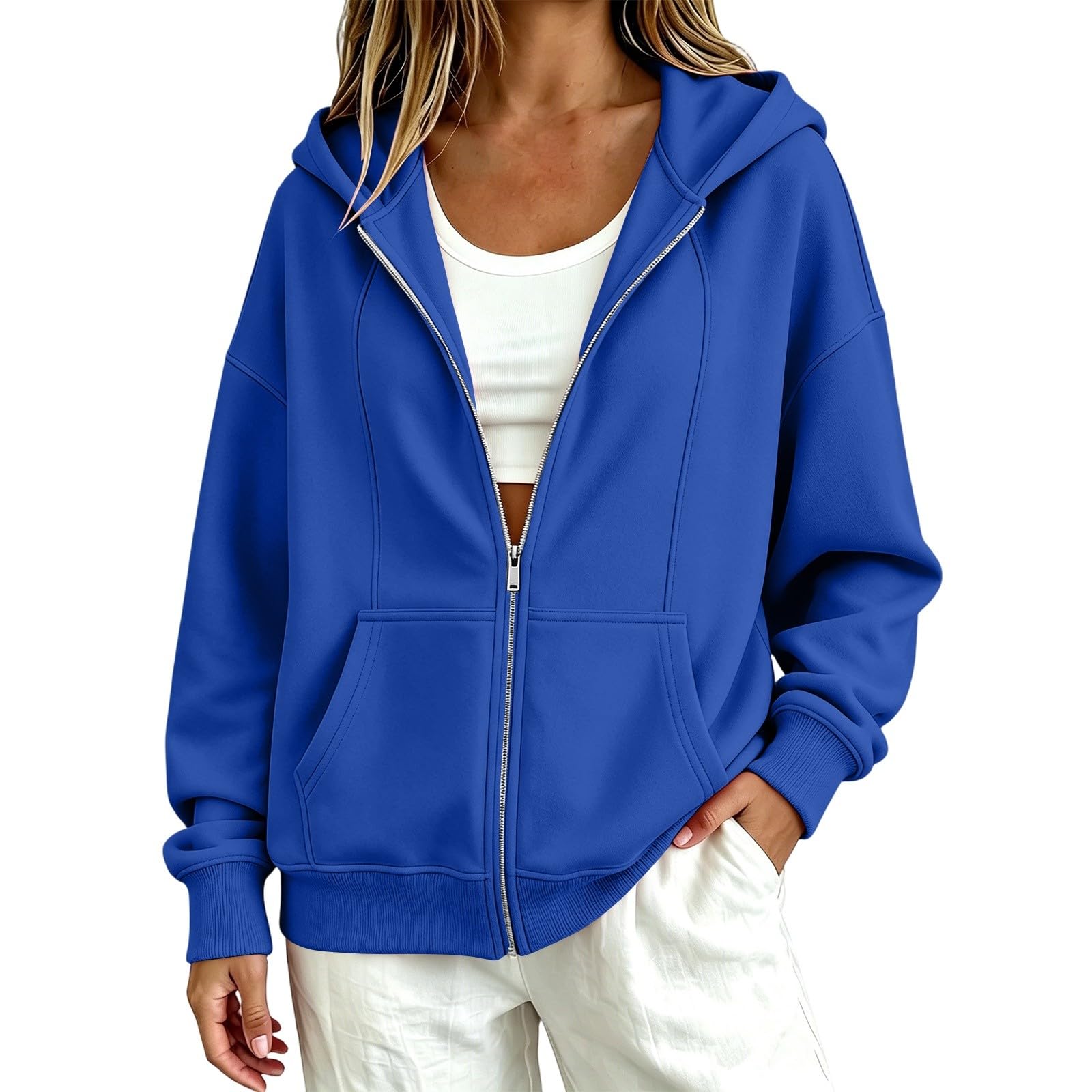Sudadera con capucha para mujer, con cremallera grande, informal, cálida