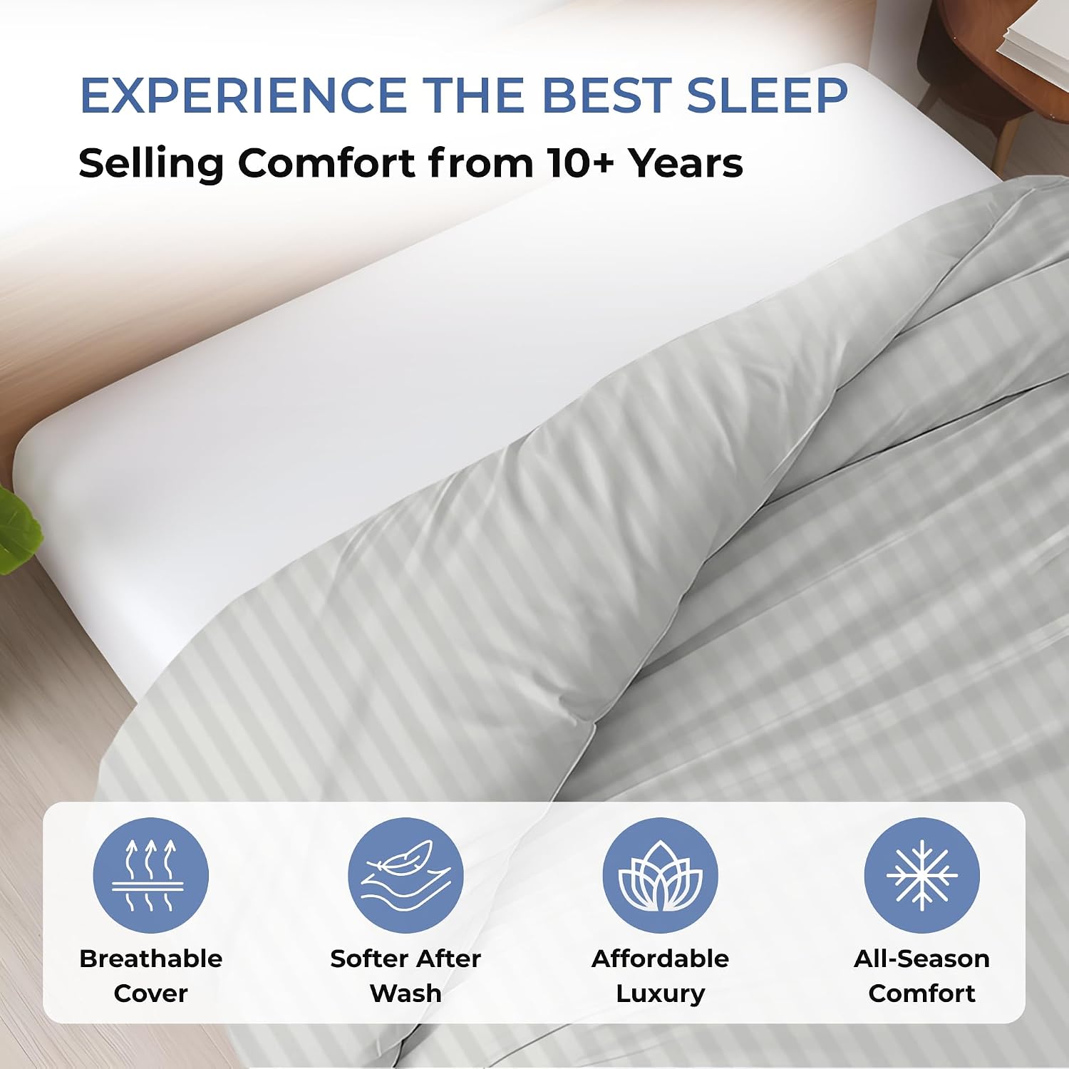 Kotton Culture 1 Pc Twin Size Duvet Cover Only -100% Egyptian Cotton 600 TC Ultra Soft Premium Durable Comforter Cover Zipper Closure & Corner Ties (Striped Silver, Twin/Twin XL 68" X 90") image 5
