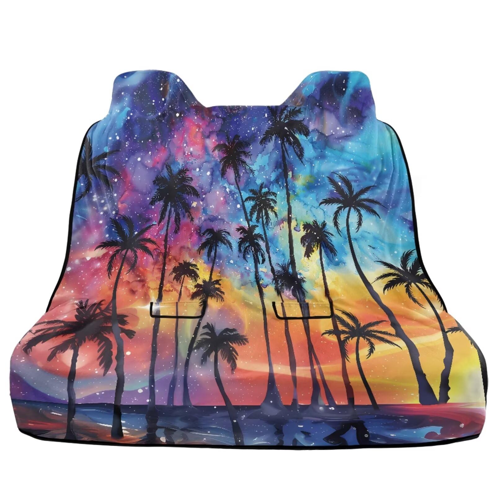 JOAIFO Back Seat Covers for SUVs - Absorbent Car Towel Protector with Full Coverage | Machine Washable Pet-Friendly Rear Bench Cover, Beach Palm Trees