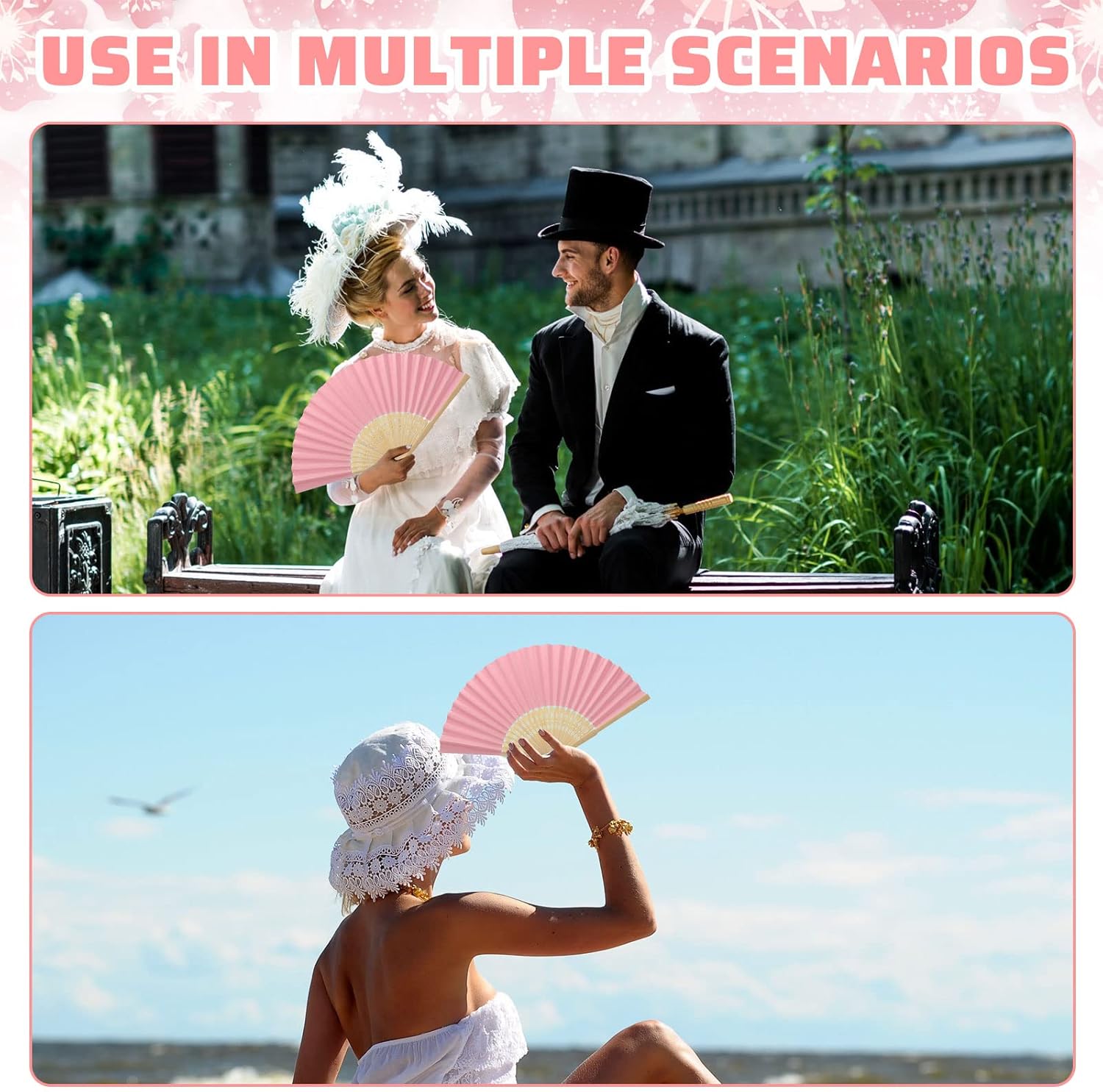 Chunful 100 Pieces Paper Hand Fan Bamboo Hand Pink Folding Fans with Organza Hand Fan Bags DIY Paper Folded Handheld Fans for Church Wedding Gifts Party Favors Dancing Home Decoration