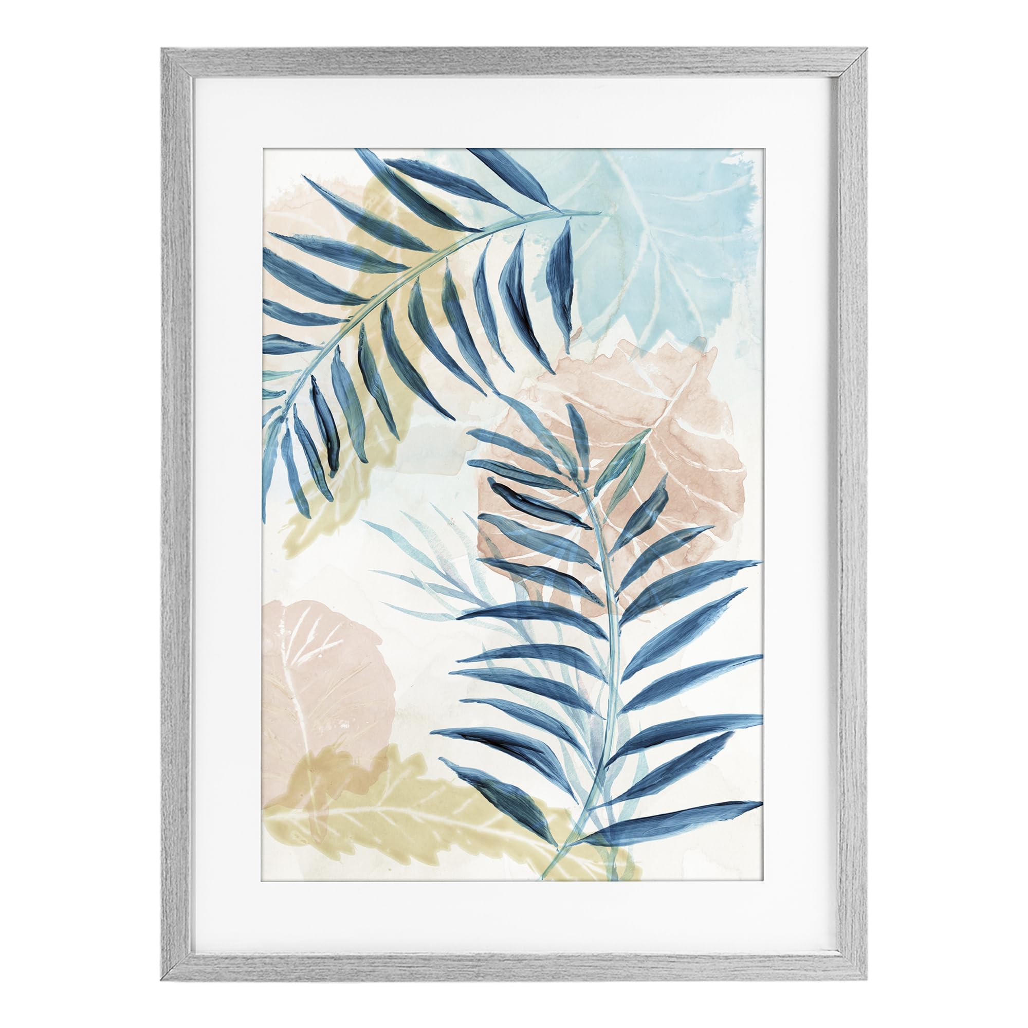 Stupell Industries Pastel Blue Palm Fronds_v1 'Blue Palm Fronds In Pastel Haze', Framed Print Under Glass, Gray, 17 X 23 Inches, Easy To Hang And Sturdy, Made In Usa, By Nan