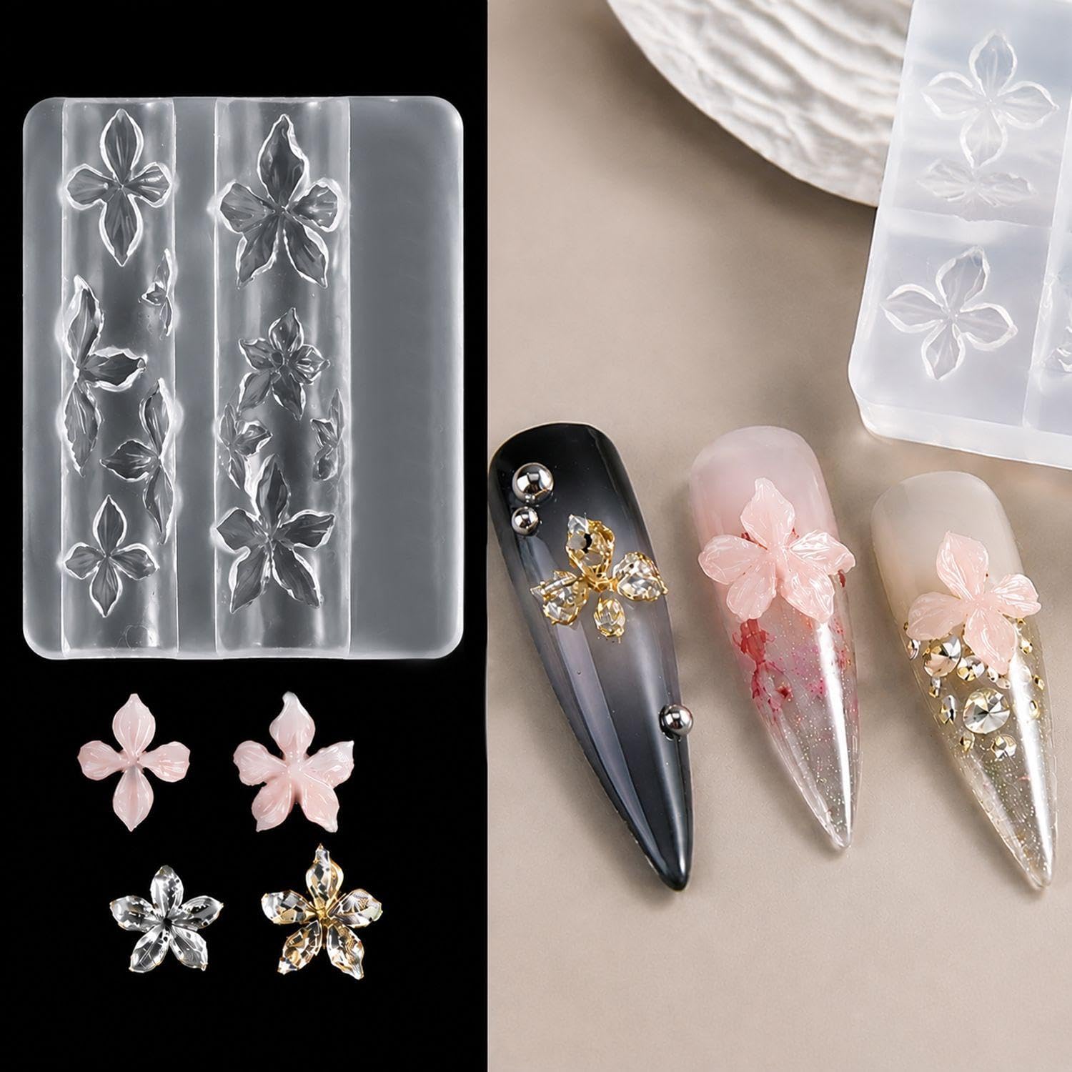 6 Stampi In Silicone Per Unghie, I Fiori 3D Sono Morbidi E Resistenti, Facili Da Rilasciare, Adatti Per La Decorazione Delle Unghie Con Gioielli Epossidici Fai-Da-Te.