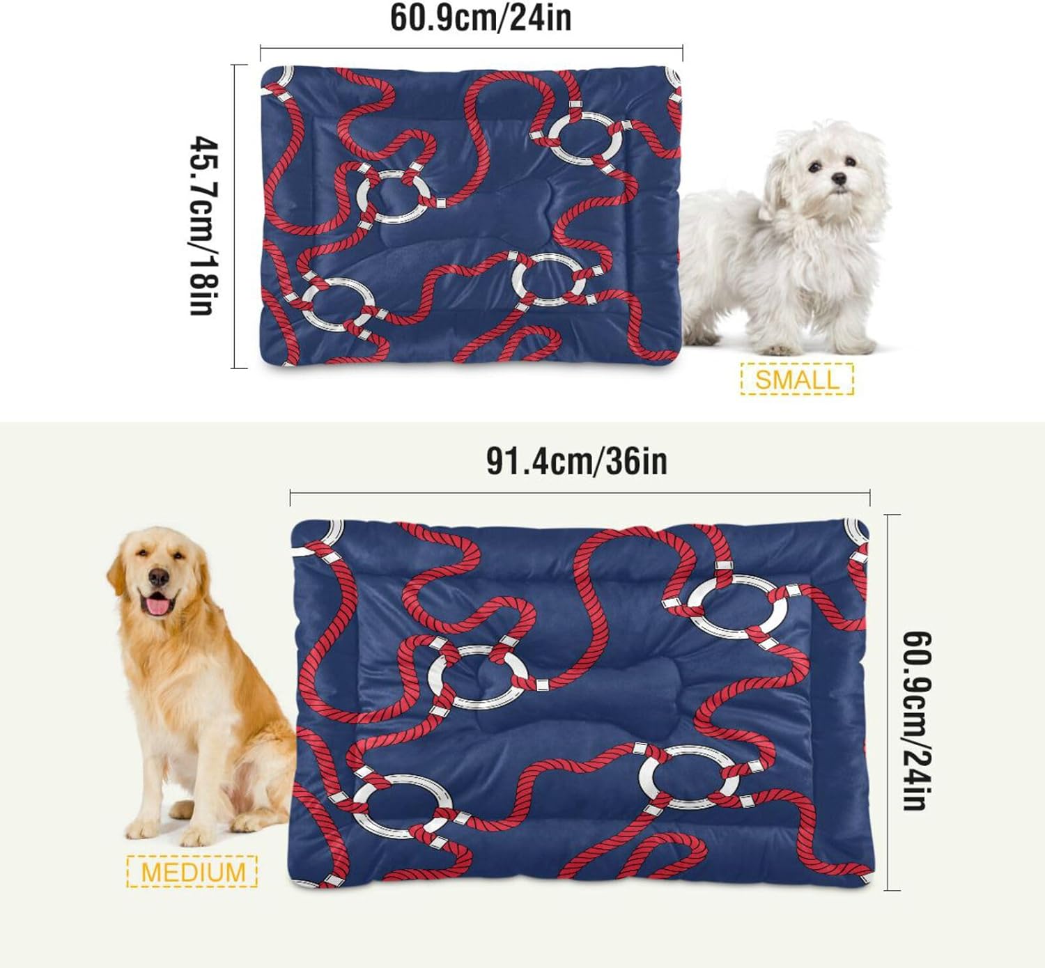 review Nautical Ropes Marine Crate Pet Bed, Portable Washable Dog Cat Mat, Soft Comfortable Pet Mattress with Non-Slip Bottom for Dogs Cats Sleeping, 24 x 18 Inch