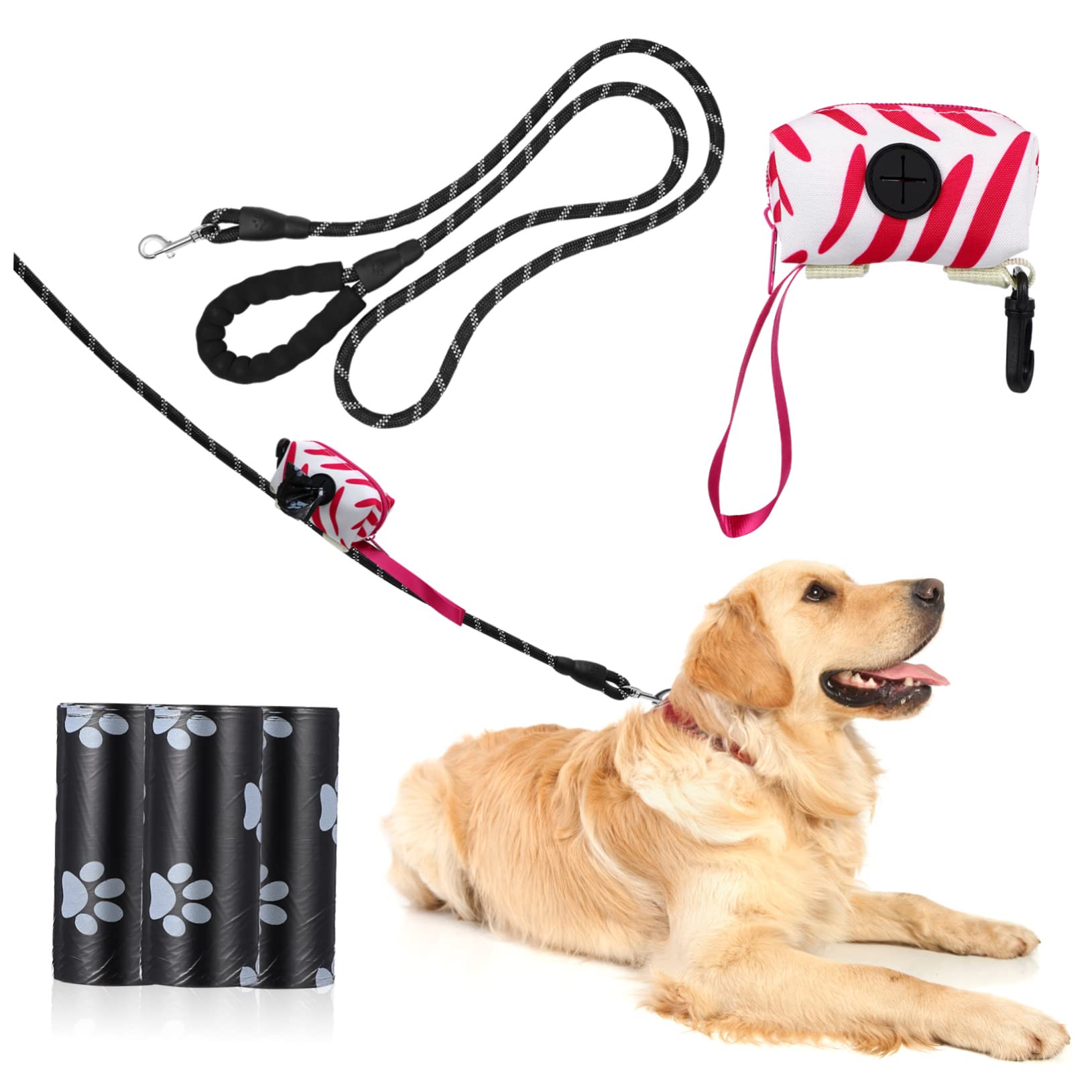 COLLBATH Hundeleine Für Nylon-Leine Mit Beutelspender Für Hundekotbeutel Für Kleine Und Mittelgroße Hunde Draußen