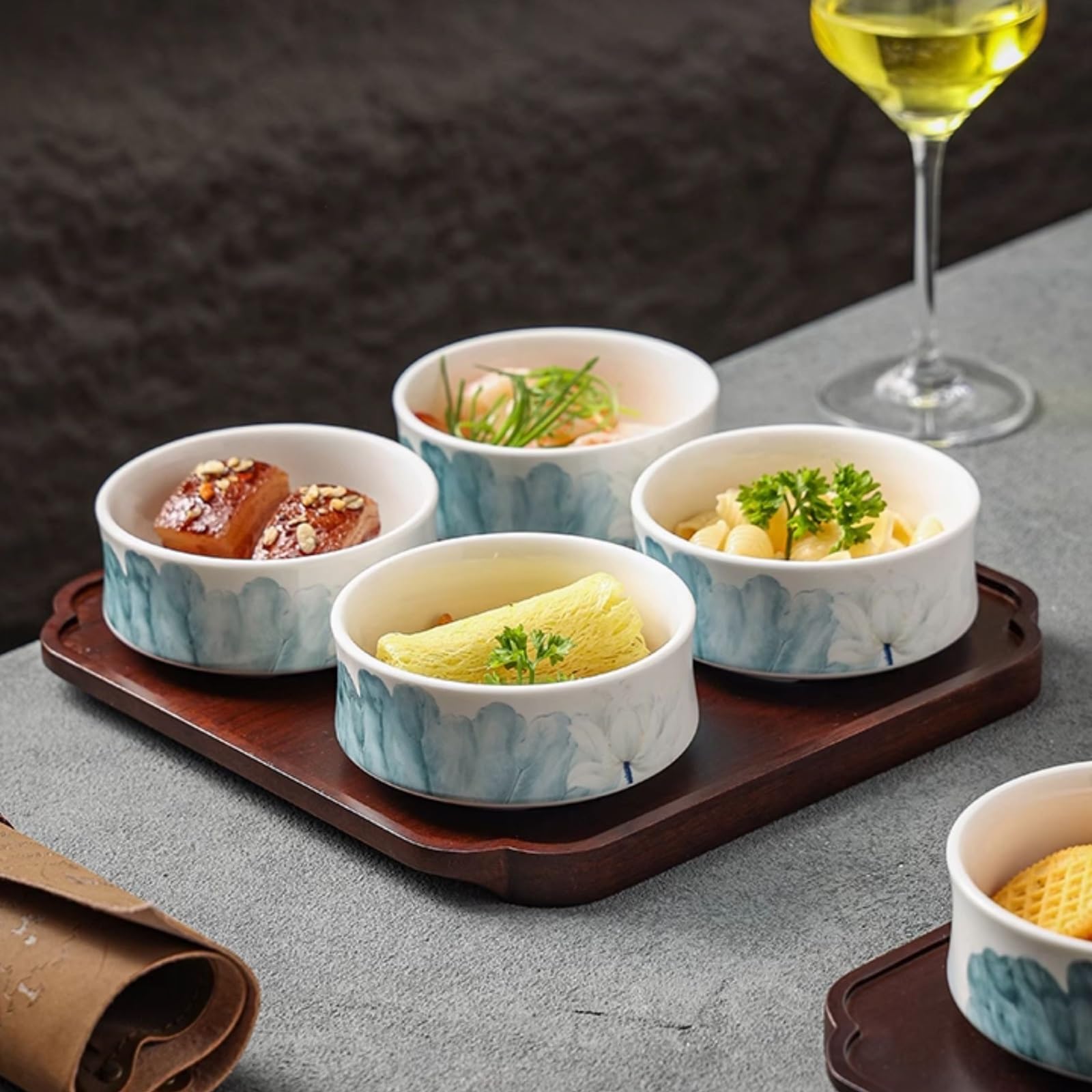 Talerz z przekąskami Kubeczki do maczania nadają się przyprawianych olejów, sushi, salsy, wasabi, śmietany i przekąsek