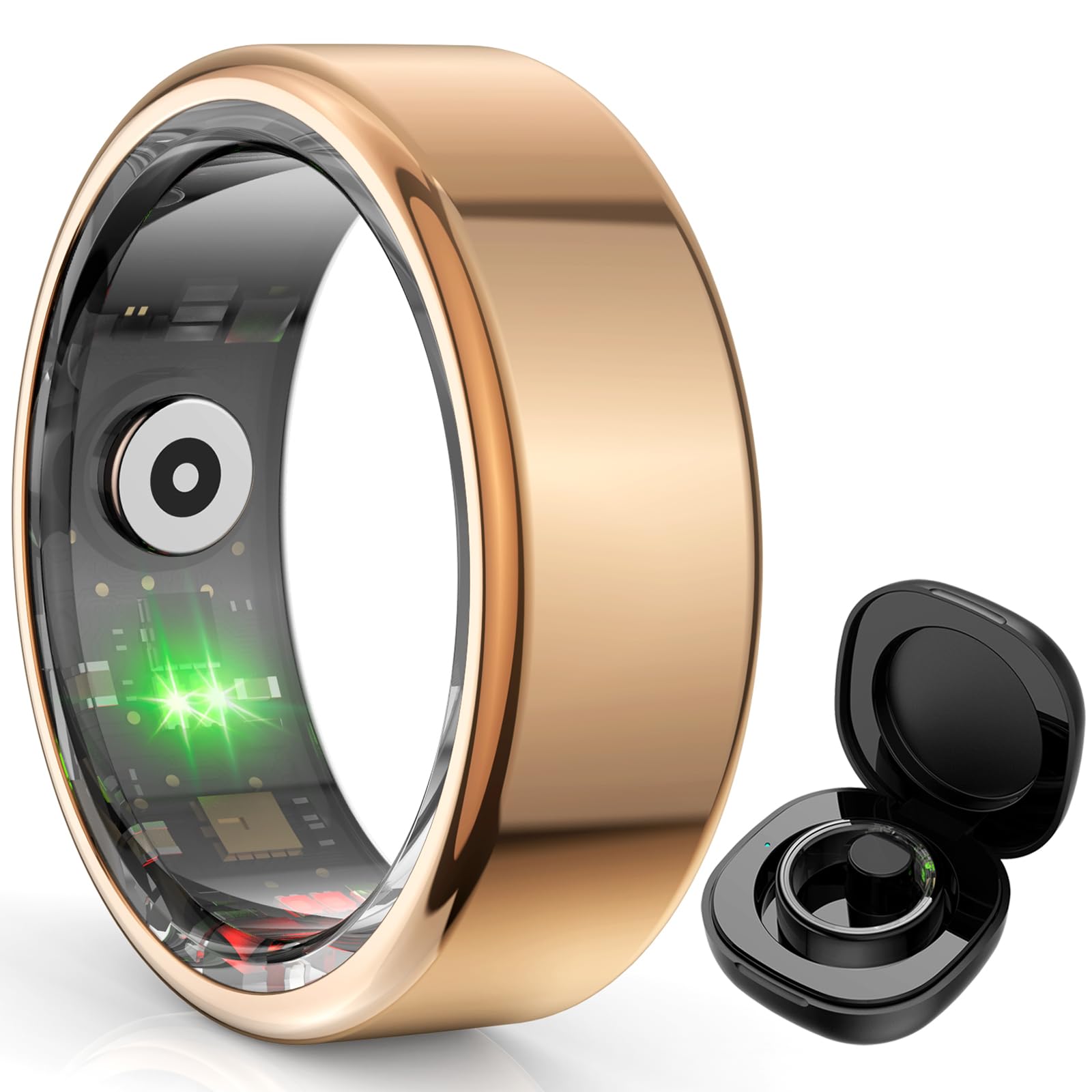 findtime Bague intelligente de fitness Android iOS podomètre pour homme et femme Or argenté Bague de fitness moniteur de fréquence cardiaque Tracker d'activité
