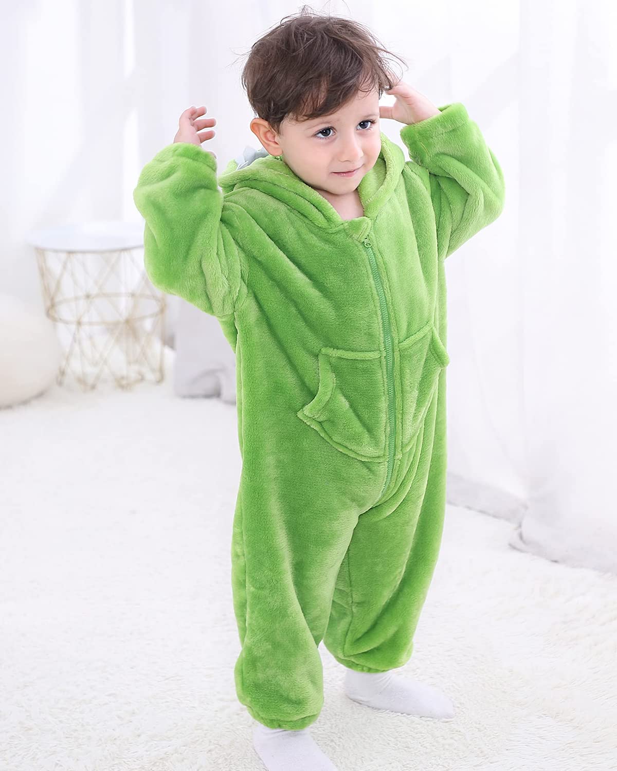 LOLANTA Costume da dinosauro per bambini, tuta in Pile felpa con cappuccio