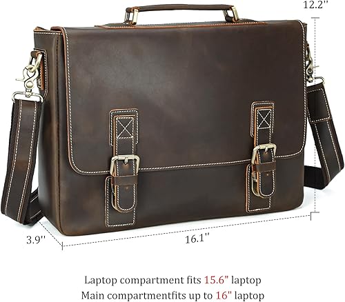 Miniatura 5 de Polare - Maletín vintage de cuero de grano completo profesional de 16 pulgadas para laptop con cremalleras de metal YKK (marrón oscuro)