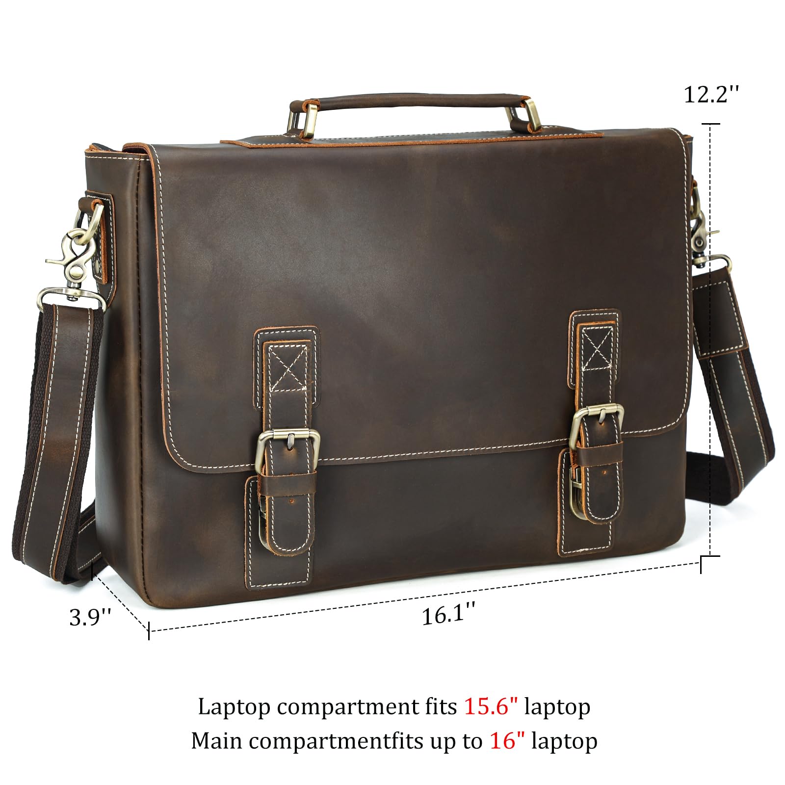 Polare Aktówka ze skóry licowej 40.6 cm torba na laptopa torba listonoszka torba robocza dla mężczyzn pasuje do laptopa 15,6''