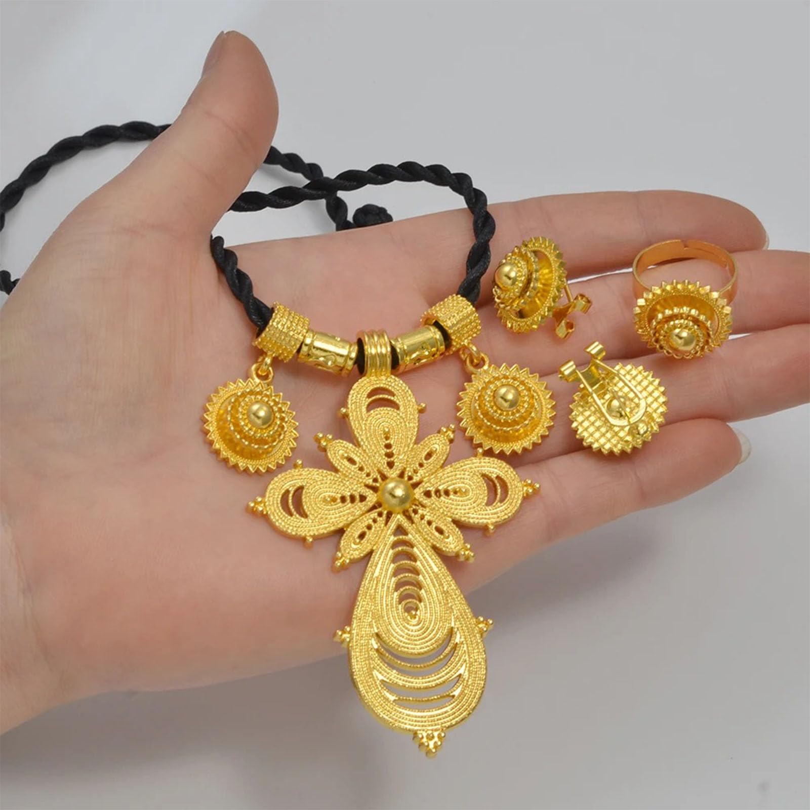 Set di gioielli etiopi per le donne etiope eritreo set di gioielli per le donne croce etiope set di gioielli collana orecchini anello africano eritreo accessori da sposa