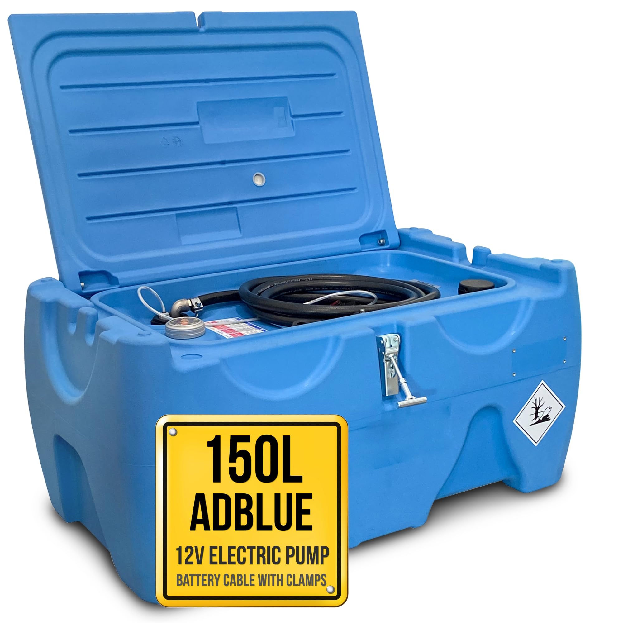 TFF Tanque AdBlue Portátil, 150 Litros con Bomba Sumergible 12V con un caudal de 15 l/min. Bomba AdBlue con Cable de Conexión a Batería y Manguera Flexible de 4 m con Pistola de Suministro