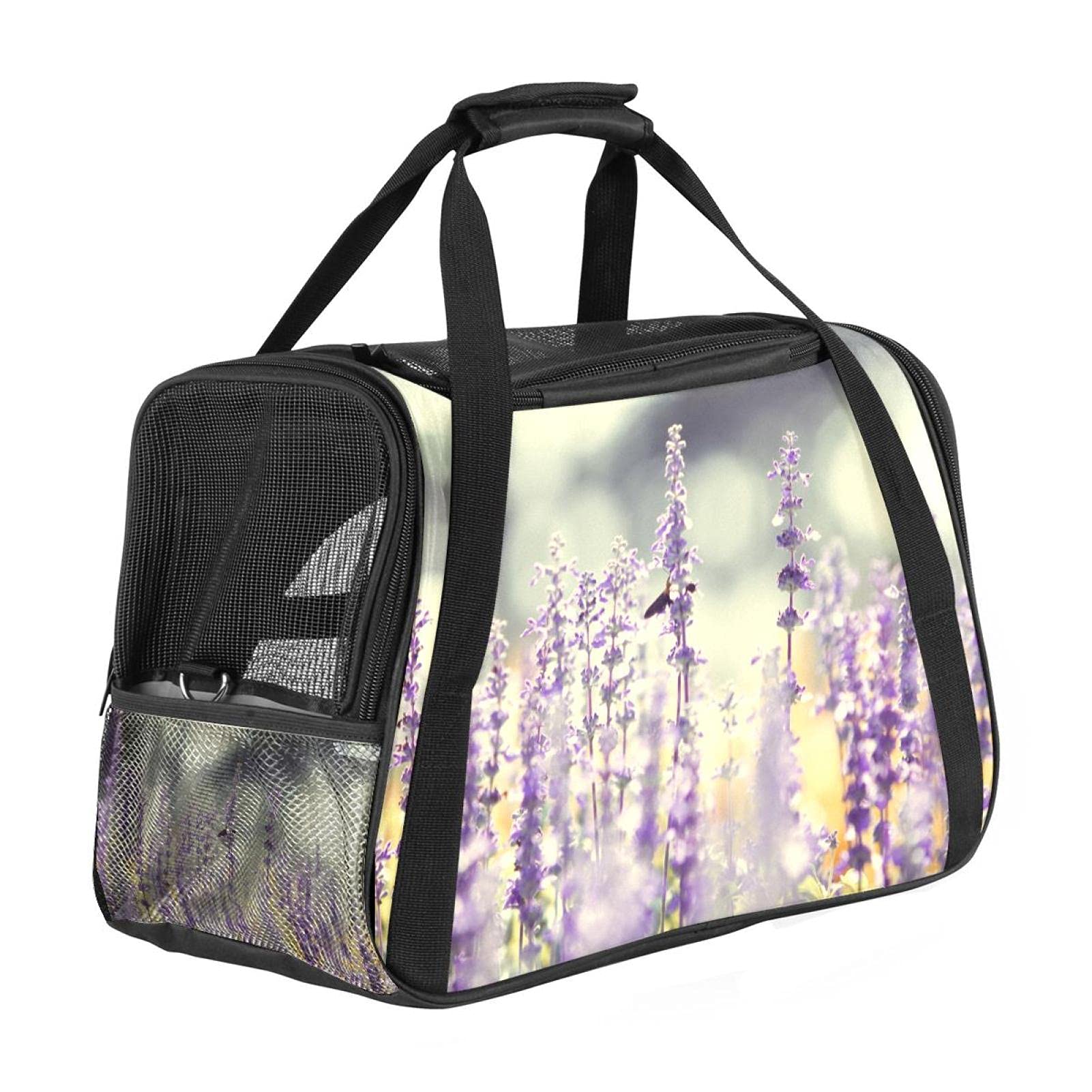 Sac de transport animal homologué avion avec filet aéré et motif floral
