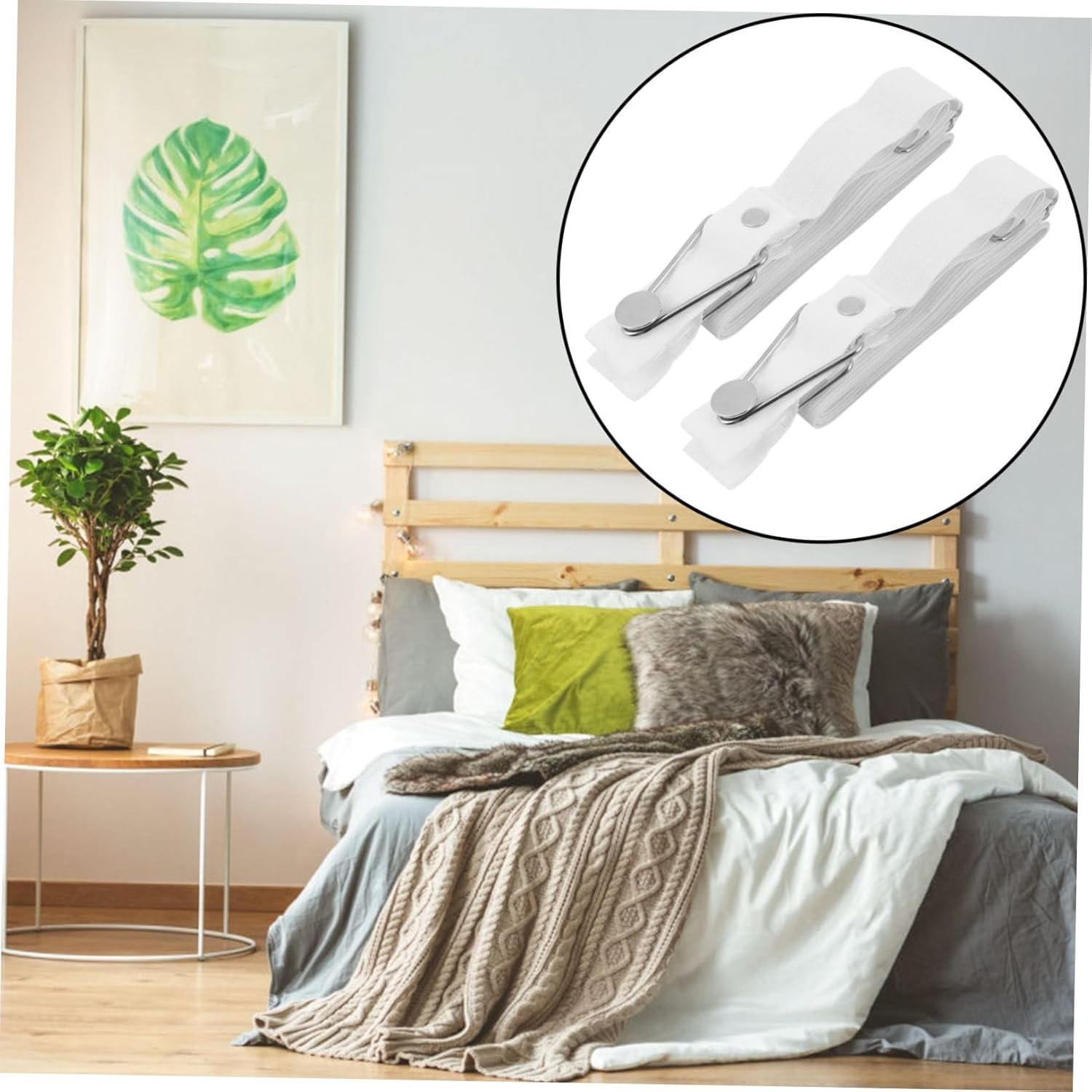 4pcs Adjustable Bed Sheet Holders Non-Slip Fitted Sheet Clips for Comforters and Quilts Secure Mattress Pads and Covers Place White Long Design
