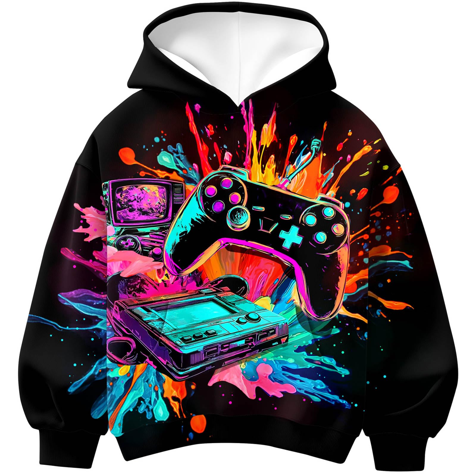 kids4ever Kinder Jungen Hoodie 3D Druck Pullover mit Tasche 7-14 Jahre | 3D Kapuzenpullover Jungen,Dünner Pulli Jungen,ohne Fleece,mit Kapuze,Langärmlig Sweatshirt,Leicht,Streetwear,Schule,Partys