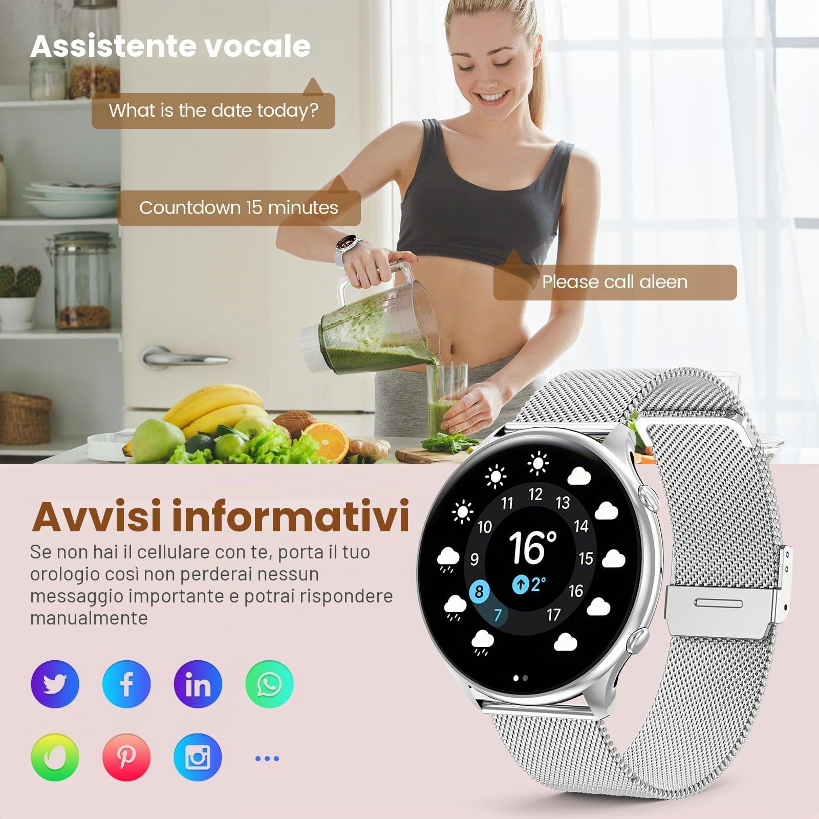 Smartwatch Donna Uomo con Chiamate, 1.39" HD Touchscreen Orologio, Impermeabile IP67 /SpO2 Fitness Tracker/Ciclo Mestruale Frequenza Cardiaca Sleep Monitor per iOS Android (Argento)