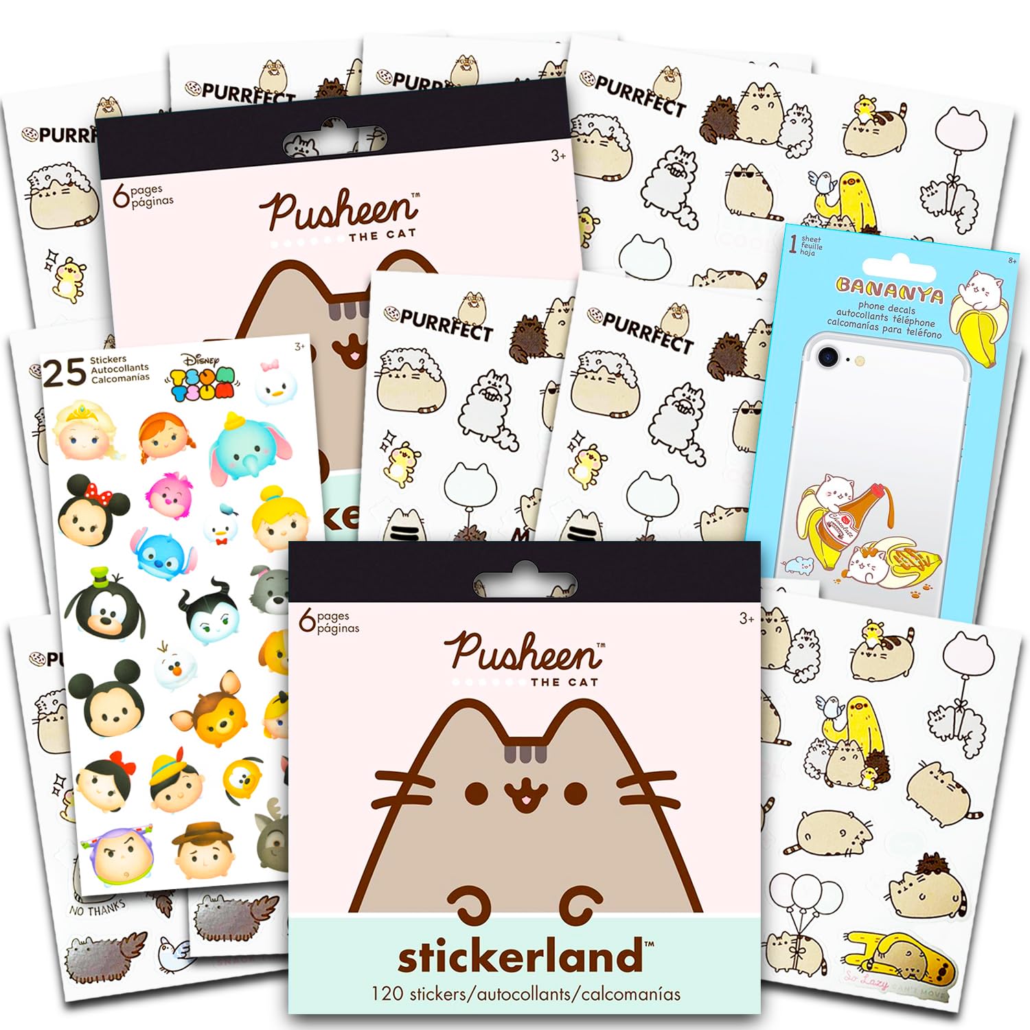 Pusheen zestaw naklejek na przyjęcia z motywem kota, zestaw z 240 naklejkami Pusheen na laptopy, butelki z wodą, dziennik, artykuły imprezowe, artykuły biurowe, przybory szkolne