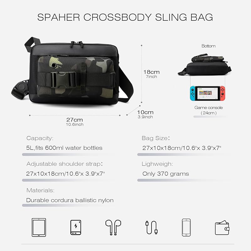 SPAHER Vízlepergető Mellkas Táska - Unisex Crossbody Válltáska, 5L, iPad/Tablet Kompatibilis, Szürke, Túrázáshoz, Utazáshoz