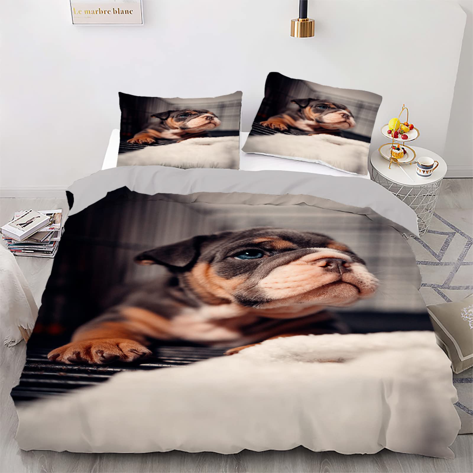 Parure de lit 240 x 260 microfibre grise motif animal avec taies d'oreiller