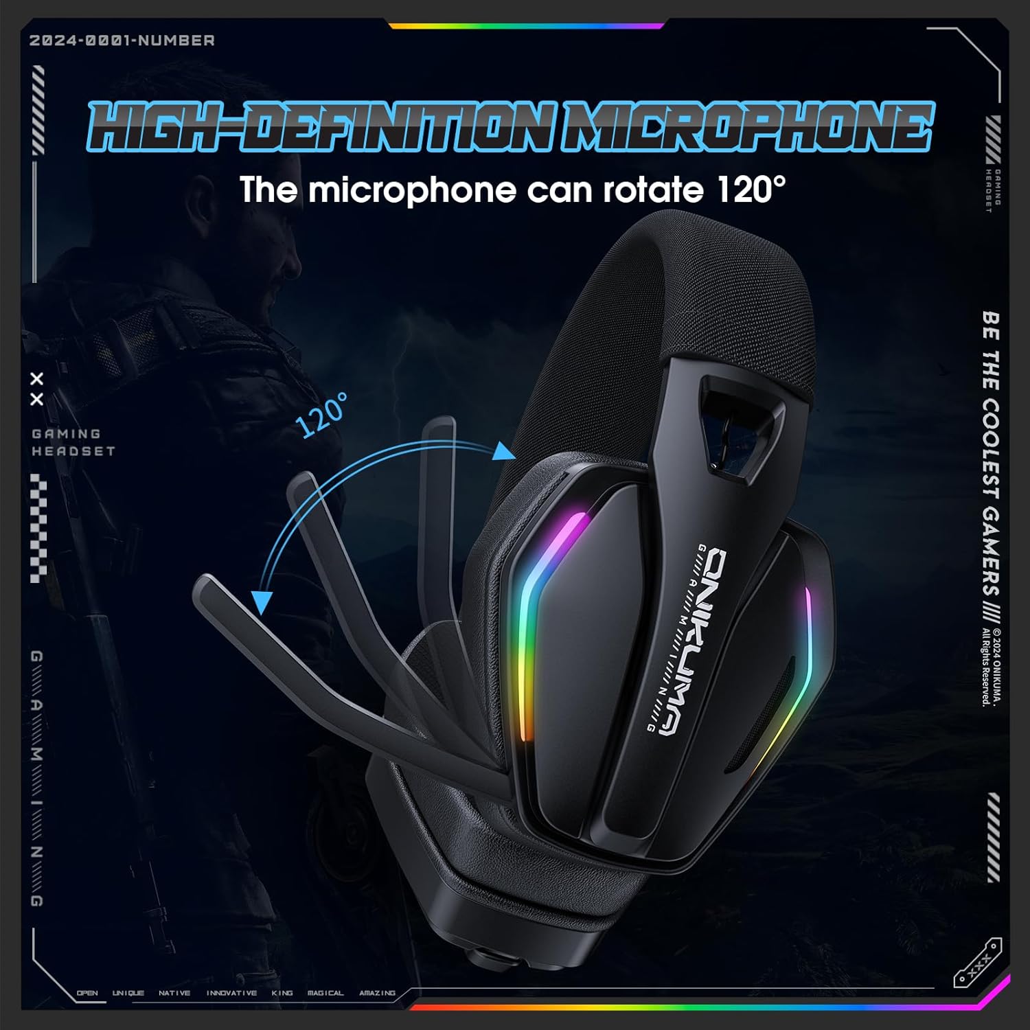 GT826 Gaming Headset showing the 120-degree adjustable microphone