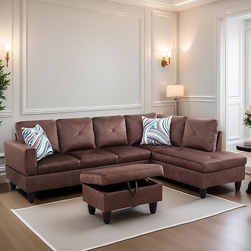 Miniatura 3 de FONTOI Sofá modular en forma de L, sofás modernos para sala de estar, cómodo sofá modular de 4 asientos con almacenamiento otomano para dormitorio,