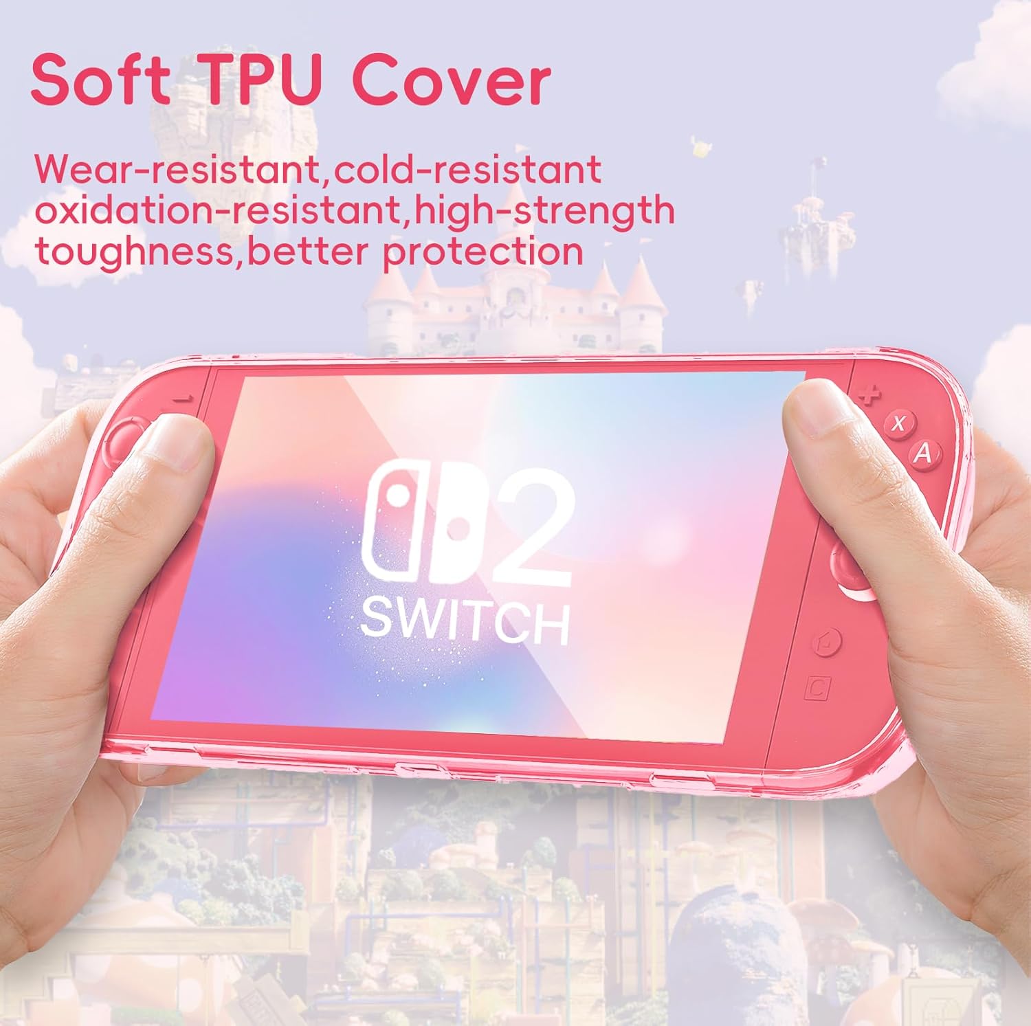 fiwwat switch case for nintendo switch 2, slim clear protective shell with comfortable grip design, soft tpu shock-absorption and anti-scratch cover for switch 2, cute sparkle shining skin - pink for nintendo switch 2 pink clear