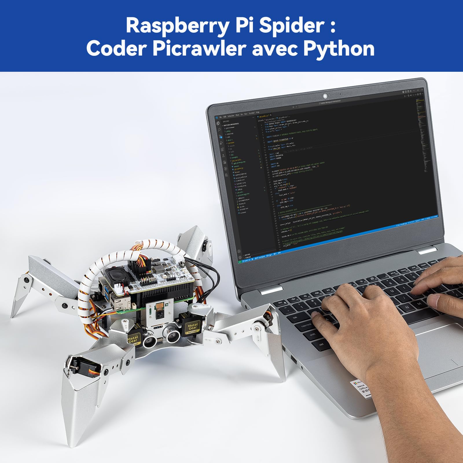 SUNFOUNDER PiCrawler AI Robot kit for Raspberry Pi, Robot Hat, Camera Module, Multi-Function DIY Bionic Robots for Kids and Adults, Batteries Included (Raspberry Pi Not Included)