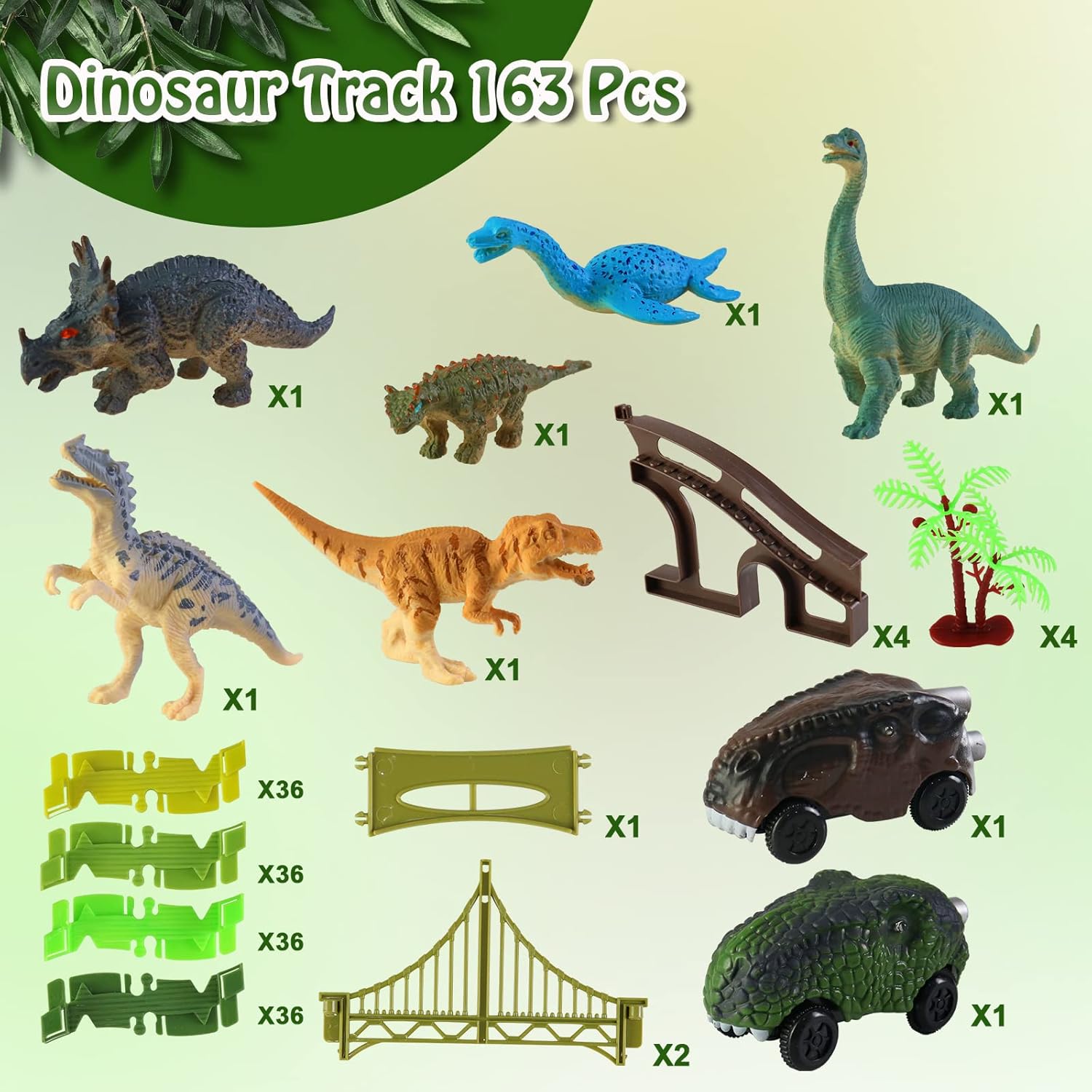 AvoKlan Dinosaur Race Car Track, 163 Pcs Dinosaur Toys for Kids 3-8, Dinosaur Track Set with 6 Pcs Mini Dino Toys, 2 Pcs LED Dino Cars, Flexible Track Playset for Boys and Girls : Toys & Games