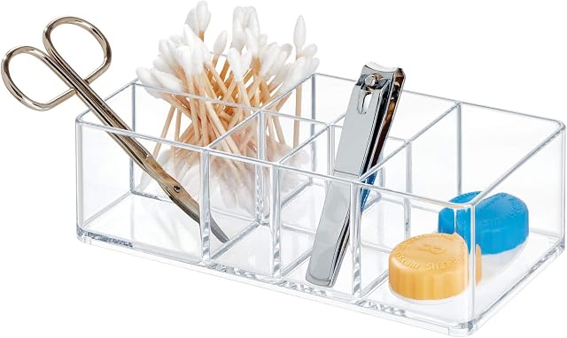 iDesign Medicine Storage Box for Bathroom and Medicine Cabinet, Small Plastic Bathroom Storage with 7 Compartments, Practical Make Up Organiser for Bathroom Accessories, Clear