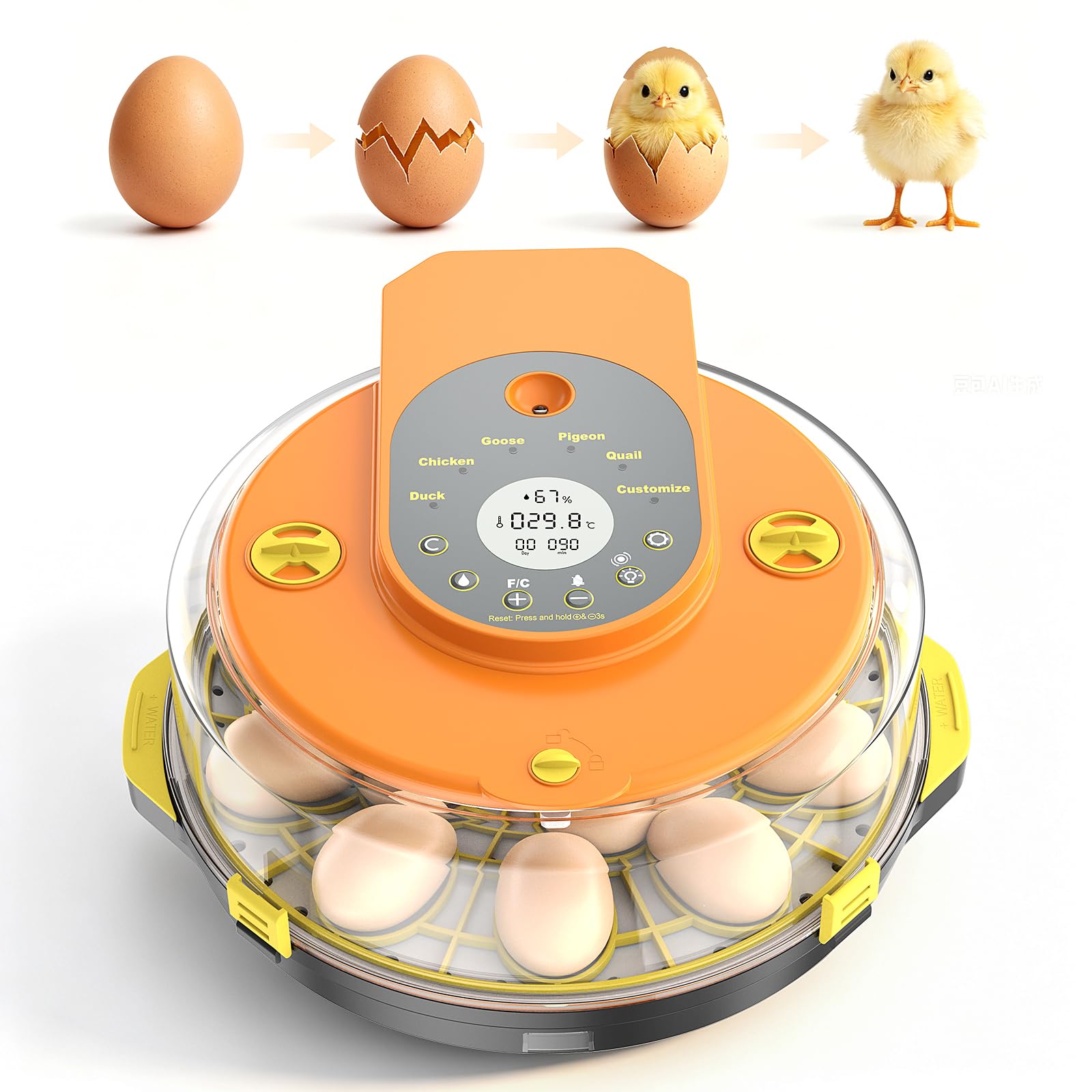 Couveuse Automatique 15 Œufs, Incubateur d’Œufs avec 5 Modes, Retournement Automatique, Contrôle Température et Humidité, Mire-Œufs Intégré pour Poule, Caille, Canard