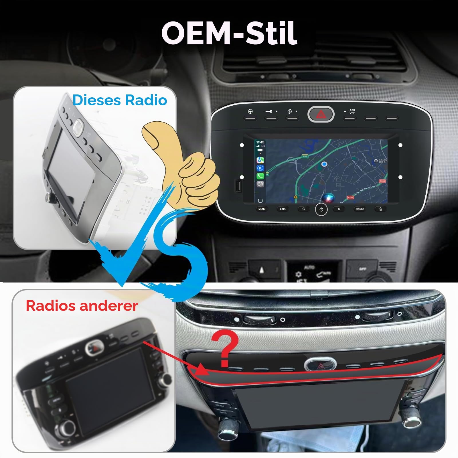 Linux-Autoradio für FIAT Punto(2010-2016) Linea(2012-2015) mit kabellosem CarPlay und Android Auto, 2-Sekunden-Boot, physische Drehregler, OEM-Sound, Plug & Play-Installation