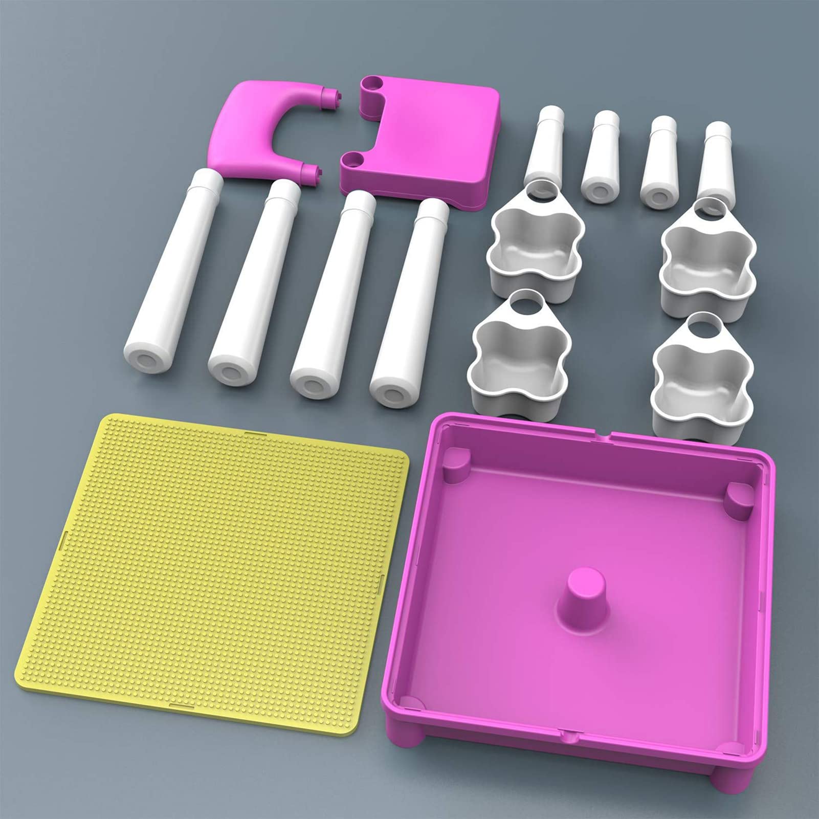 burgkidz Juego de Mesa y Silla Infantil, Mesa de Actividades Construccion y Silla con 128 Piezas Juguetes de Creativos Grandes Clásicos para Niñas, Rosa