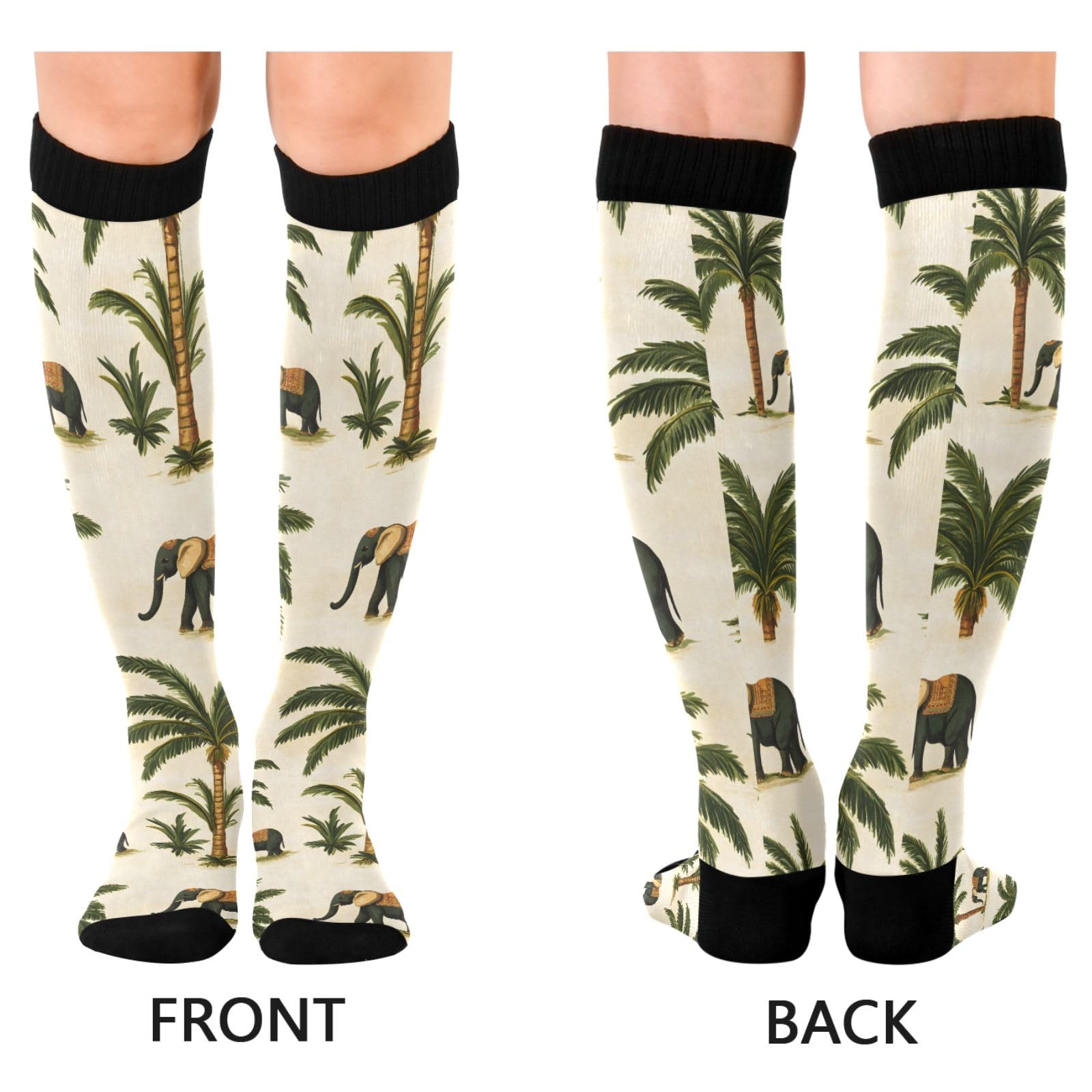 ALAZA Athletic Compression Socks Knee High Socks Stockings for Men Elephants Palm Trees Women Running Circulation Sport Football