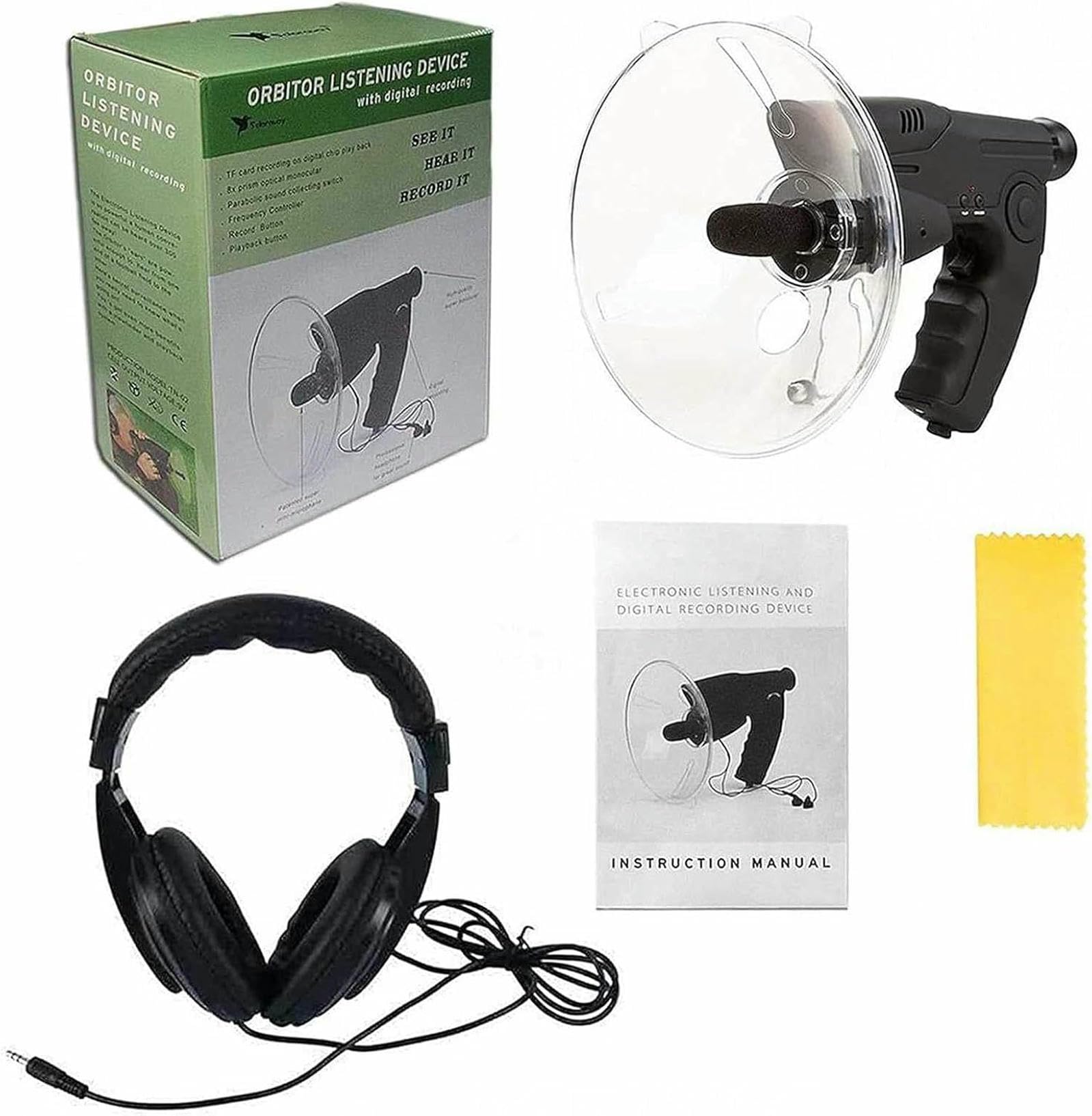 Mikrofon Paraboliczny Bionic Ear, Bionic Ear Elektroniczne Urządzenie Słuchowe Urządzenie Cyfrowe, Monocular 8X Times Long Distance Hearing (Słuchawki Wliczone)