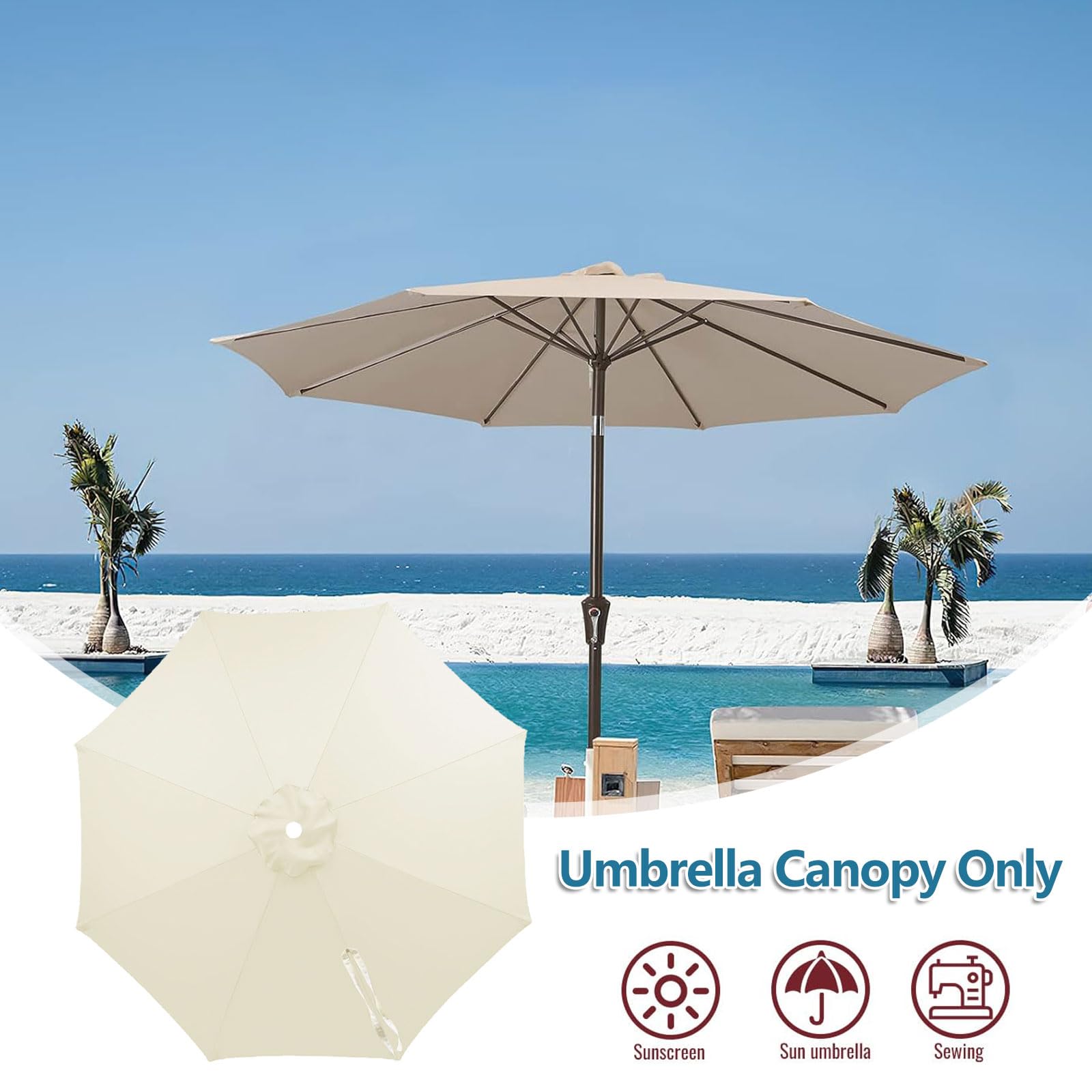 Generico Copertura per Ombrellone In Tessuto Di Ricambio 3m 3.5m 4m 8 Braccia Telo Per Ombrellone per cortile giardino piscina prato Viola 8 costole - 350 cm