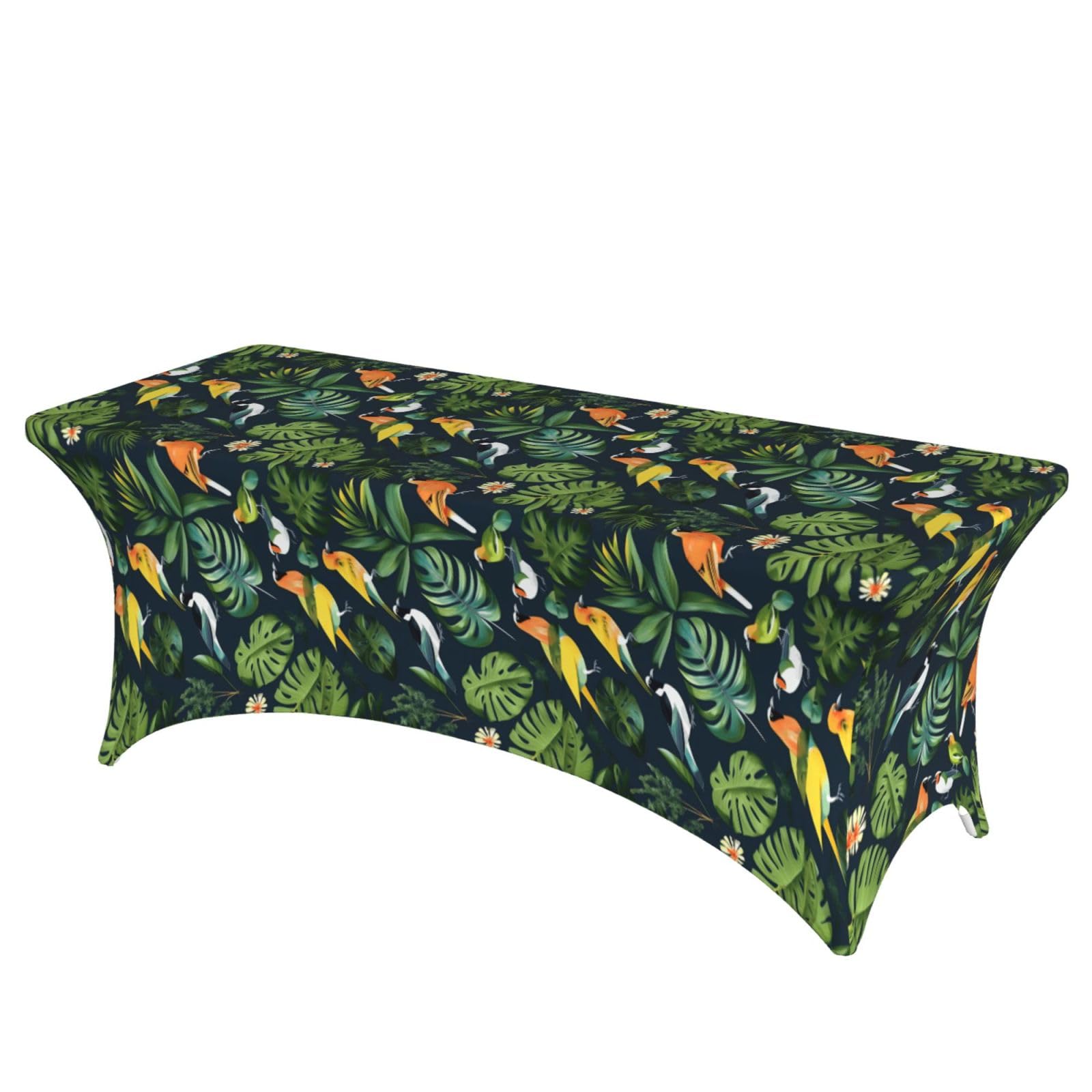 NImongt Tropical Birds Plant Leaf Print Elastic Rectangular Tablecloth Holidays Family Banquet Wedding Party Table Cover