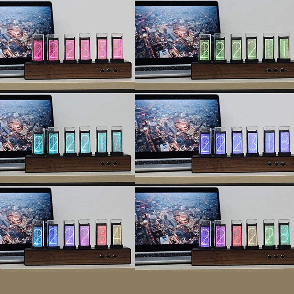 Cadeaux personnalisés, Horloge Tube Nixie, Horloge Tube numérique avec Design magnétique 10 000 Couleurs réglables, contrôle de l'horloge LED avec Panneau en Noyer Noir,