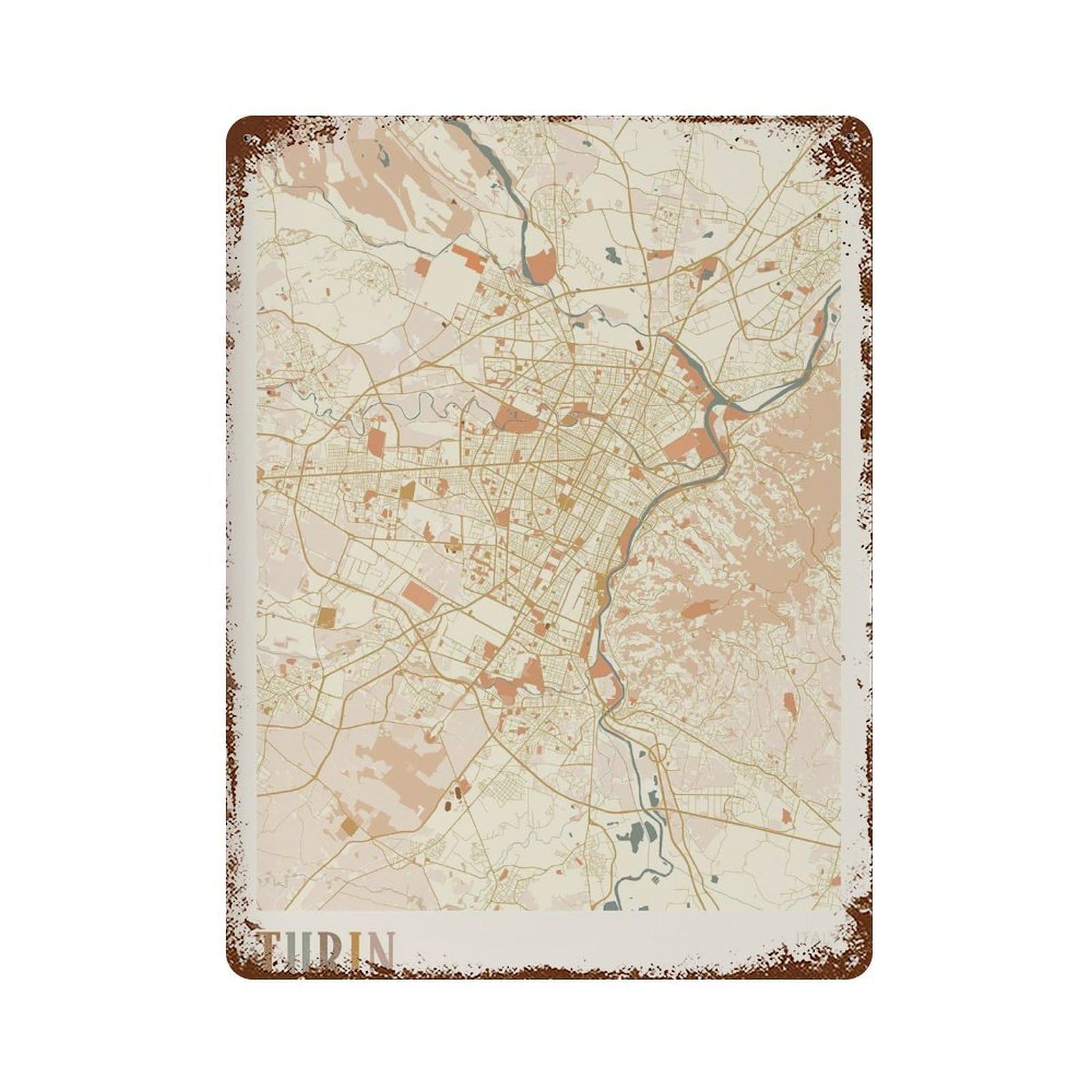 xiaoxiaoshen Turin Map Italy Travel Gift Boho Wall Decor Art Metal Tin Poster Modern Home Decor Art Home Bar Shop Decorations Vintage Sign 40x30cm