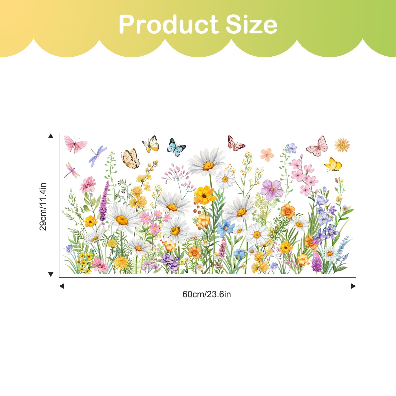 Adesivi Per Vetri Fiori Selvatici – Decorazioni Primaverili Con Farfalle E Giardino, Effetto Fronte/Retro